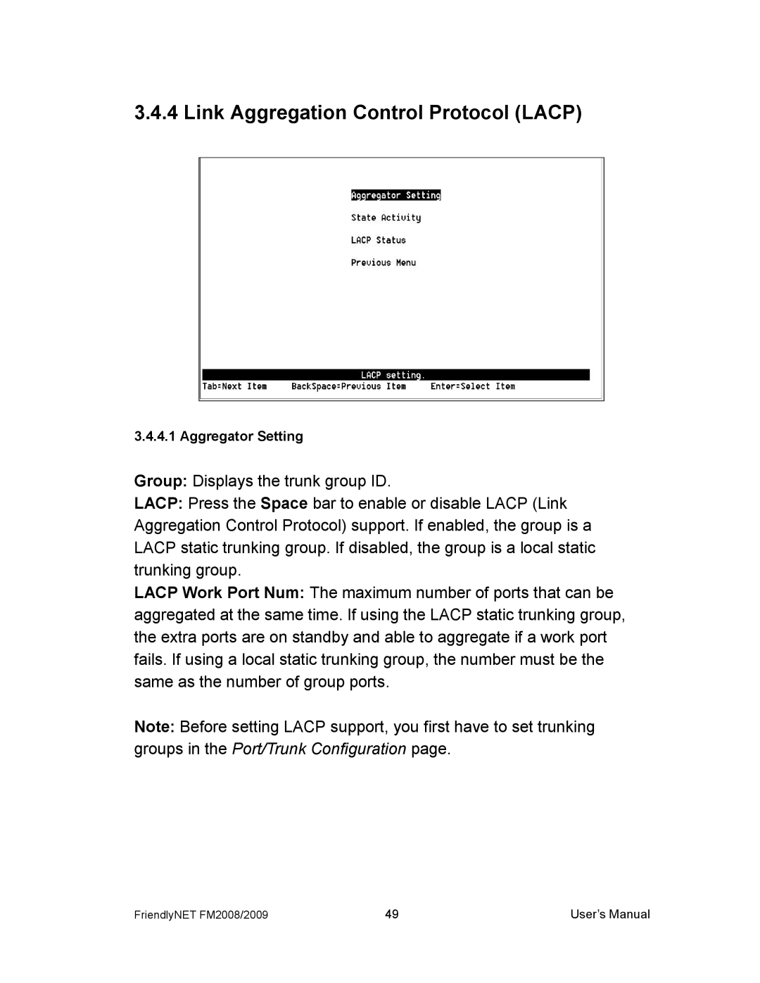 Asante Technologies FM2008/2009 user manual Link Aggregation Control Protocol Lacp 