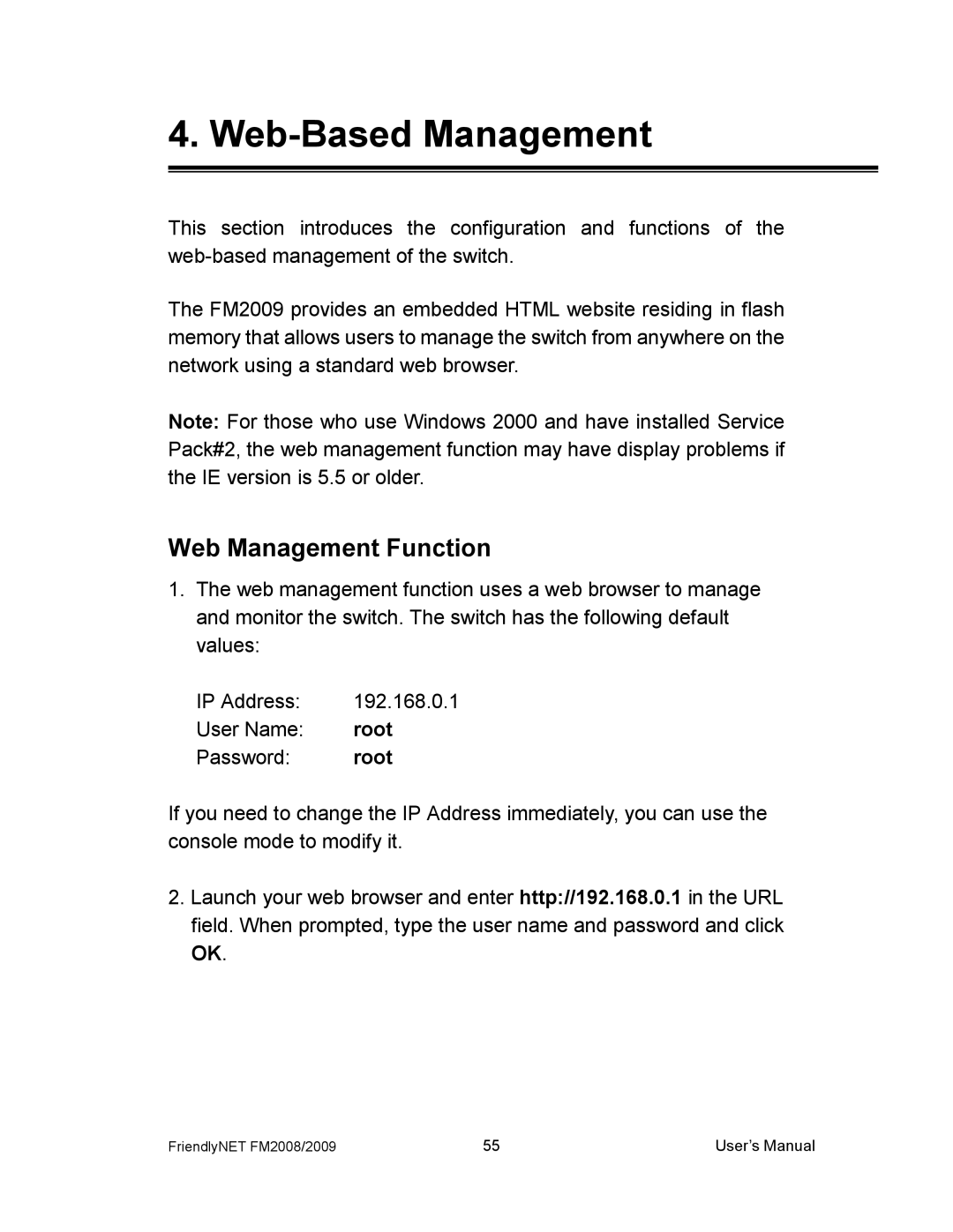 Asante Technologies FM2008/2009 user manual Web-Based Management, Web Management Function 