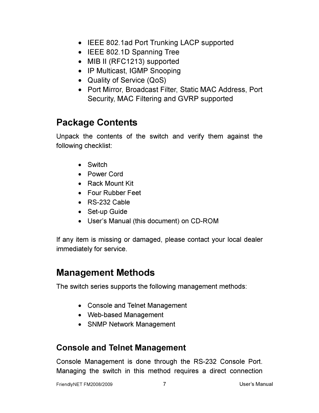 Asante Technologies FM2008/2009 user manual Package Contents 