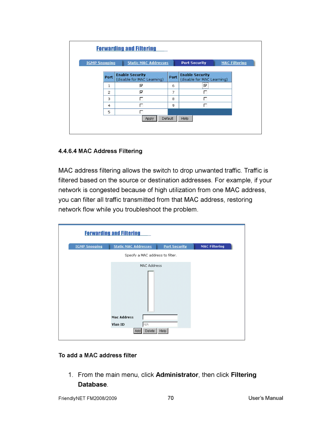 Asante Technologies FM2008/2009 user manual MAC Address Filtering 