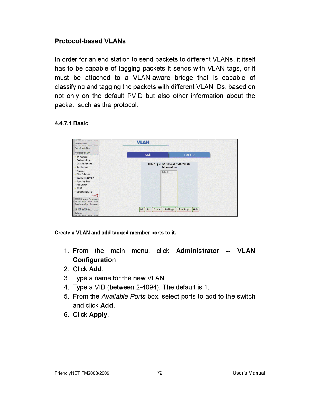 Asante Technologies FM2008/2009 user manual Protocol-based VLANs 