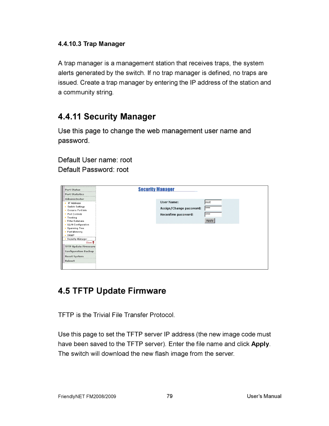 Asante Technologies FM2008/2009 user manual Security Manager, Tftp Update Firmware 