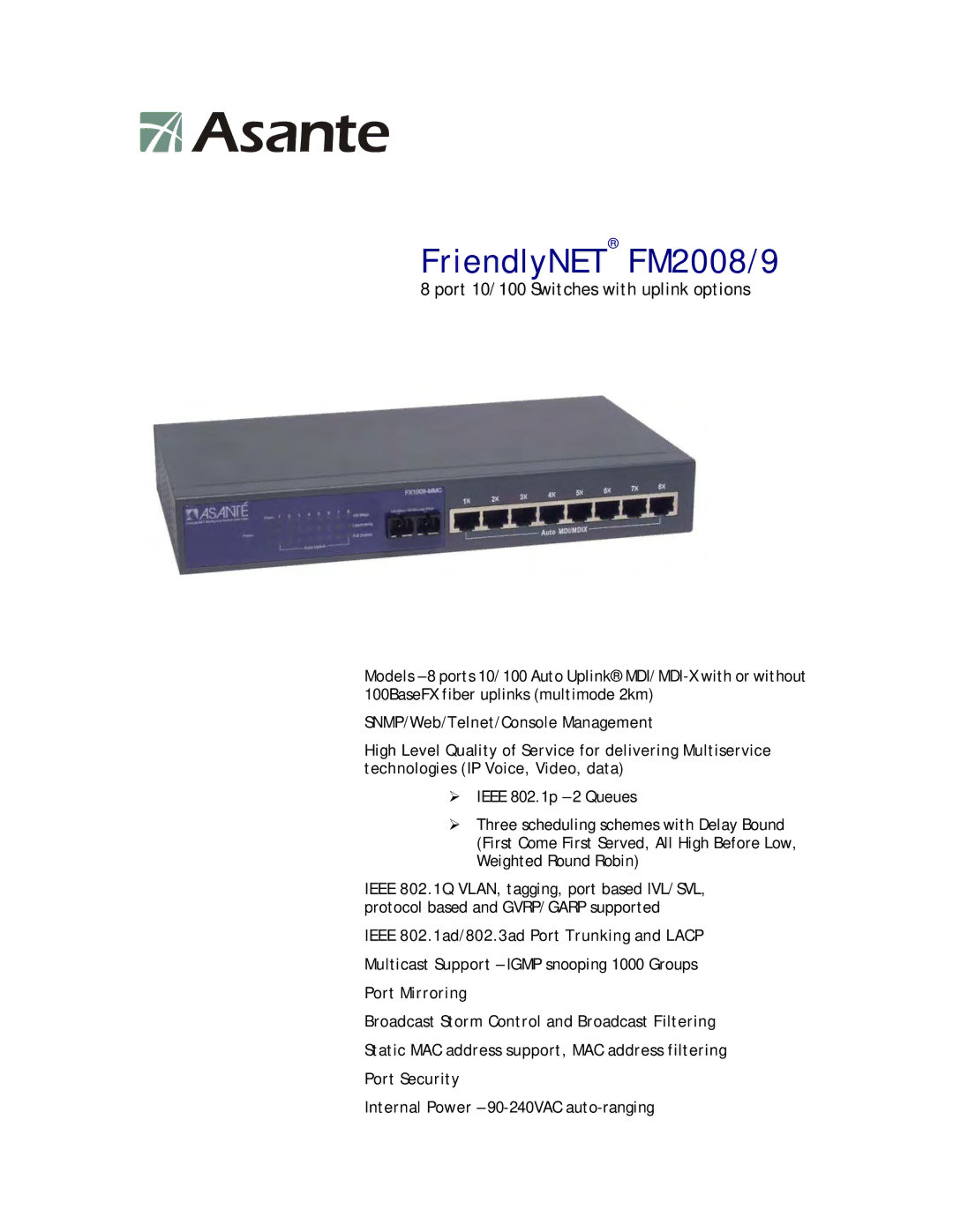 Asante Technologies manual FriendlyNET FM2008/9 