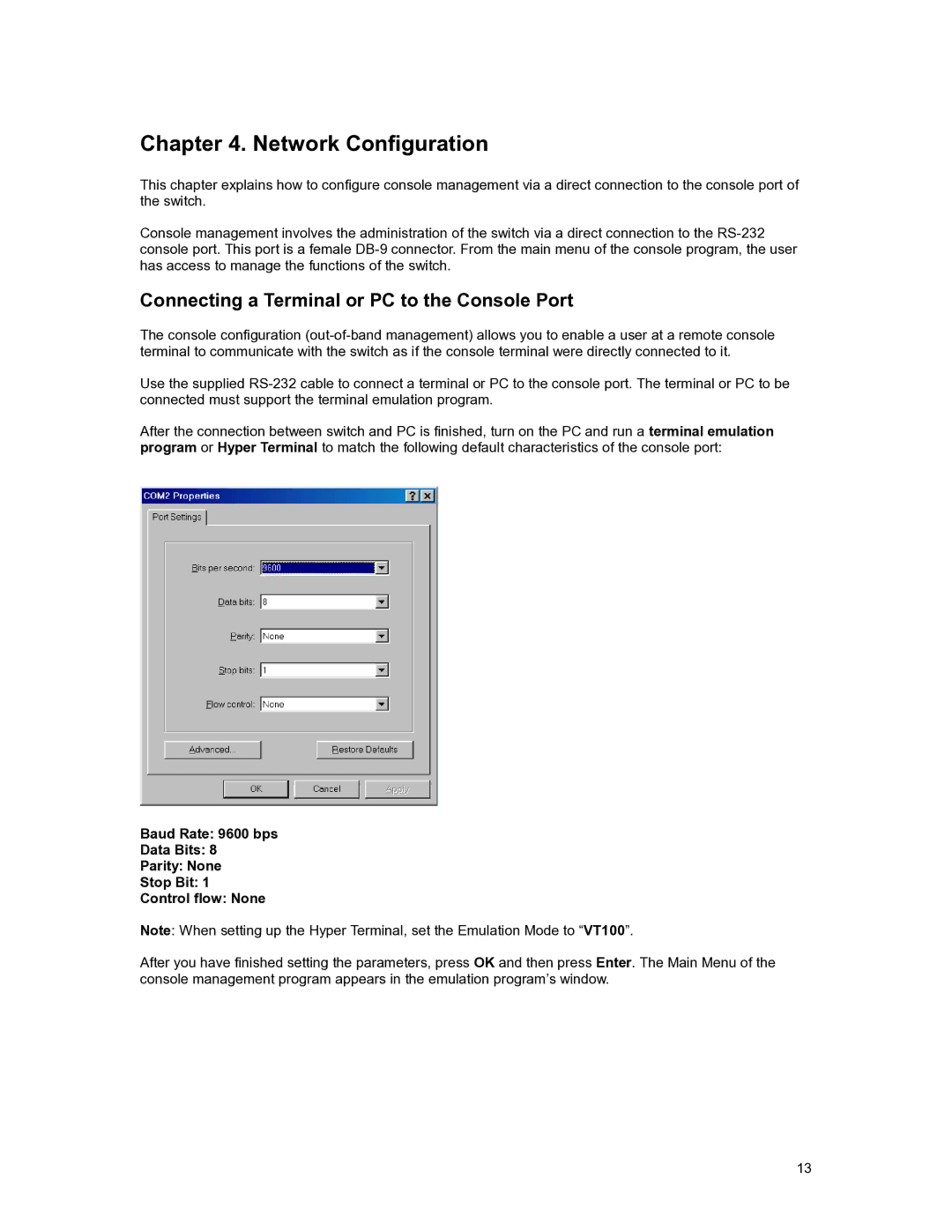 Asante Technologies FM2017 user manual Network Configuration, Connecting a Terminal or PC to the Console Port 