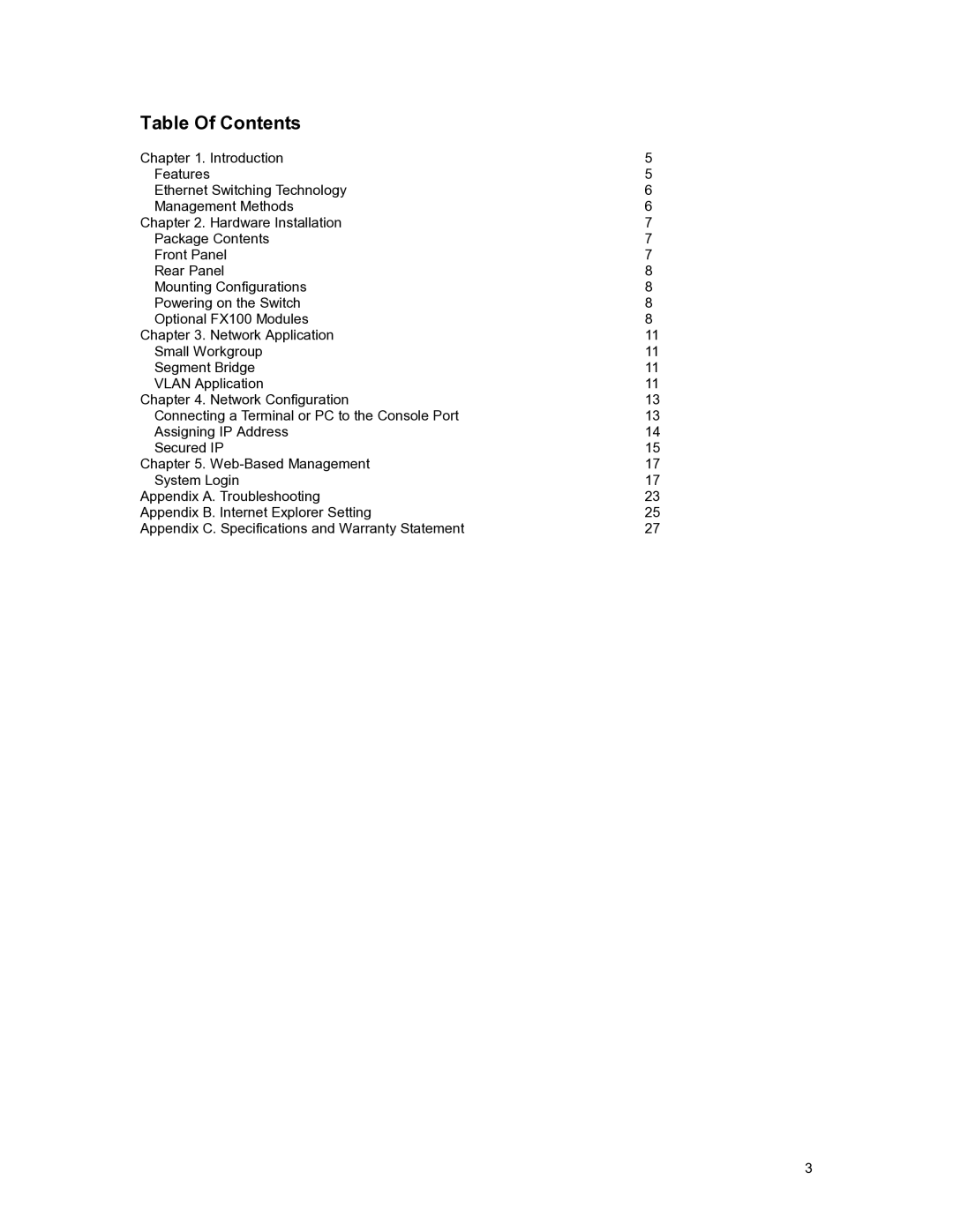 Asante Technologies FM2017 user manual Table Of Contents 