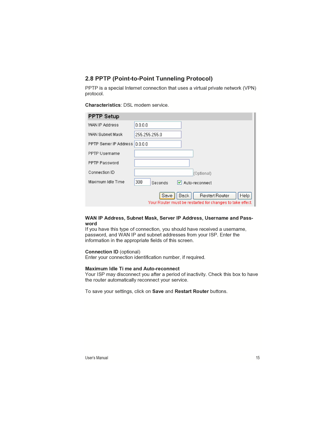 Asante Technologies FR1000 manual Pptp Point-to-Point Tunneling Protocol, Connection ID optional 