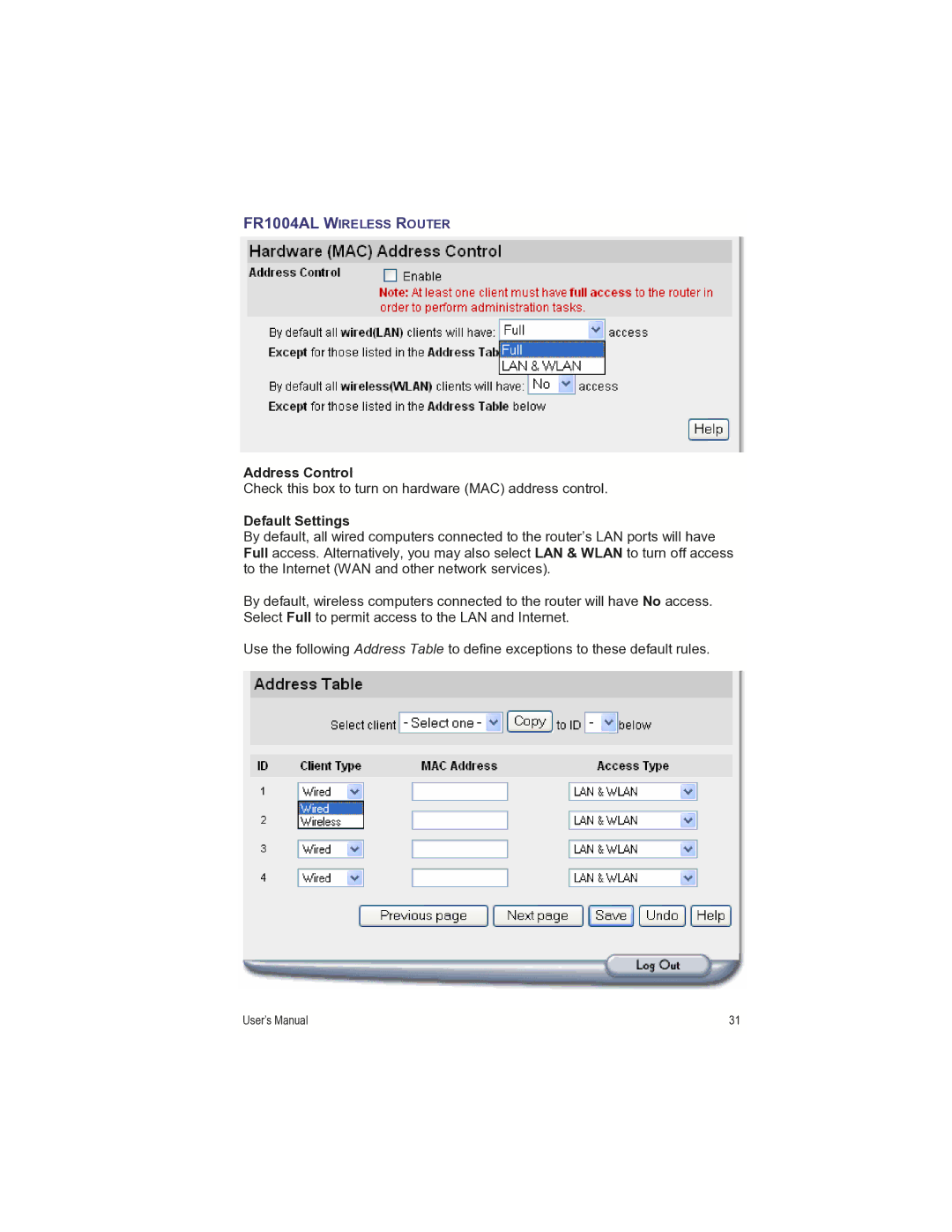 Asante Technologies FR1000 manual FR1004AL Wireless Router 