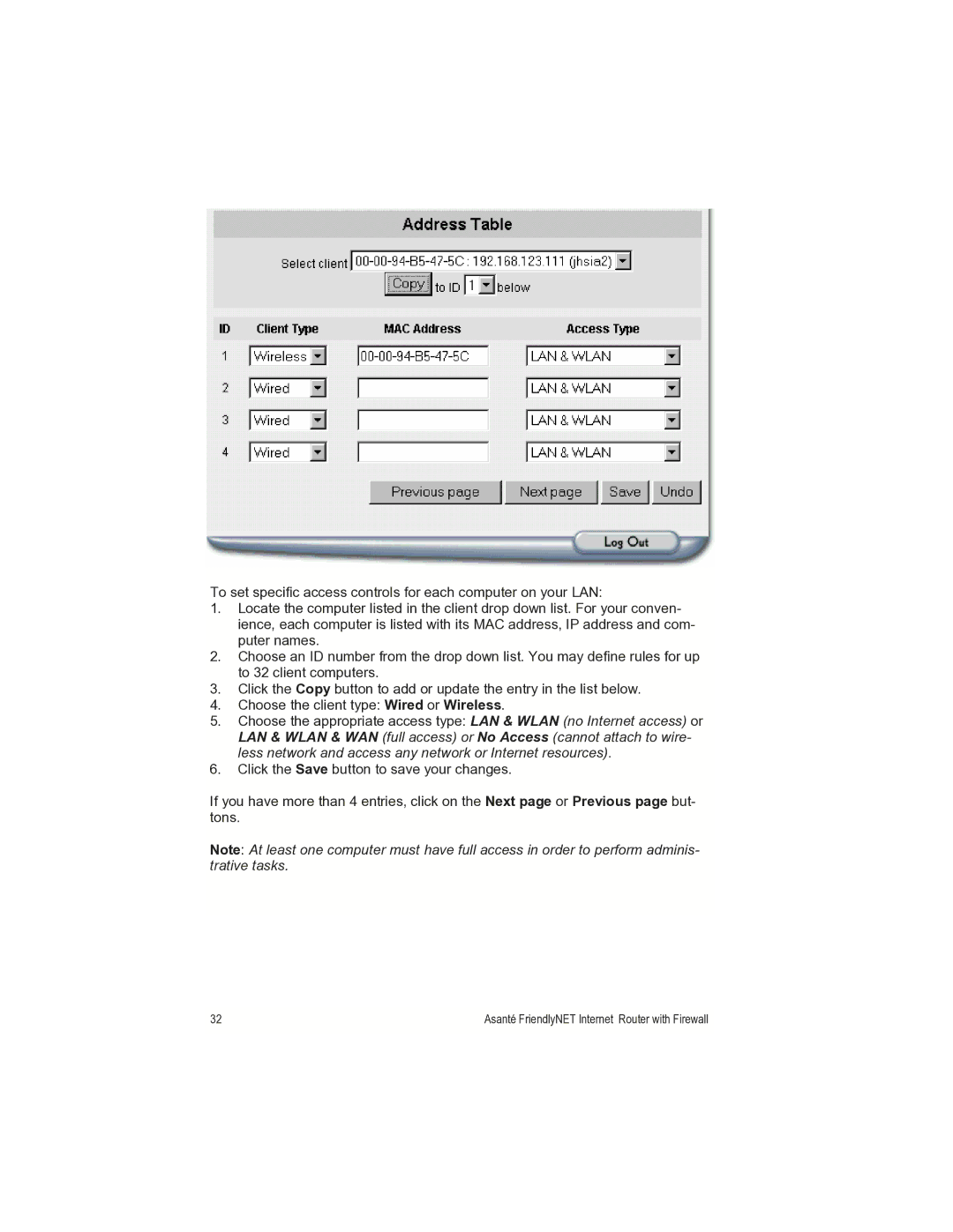 Asante Technologies FR1000 manual Asanté FriendlyNET Internet Router with Firewall 