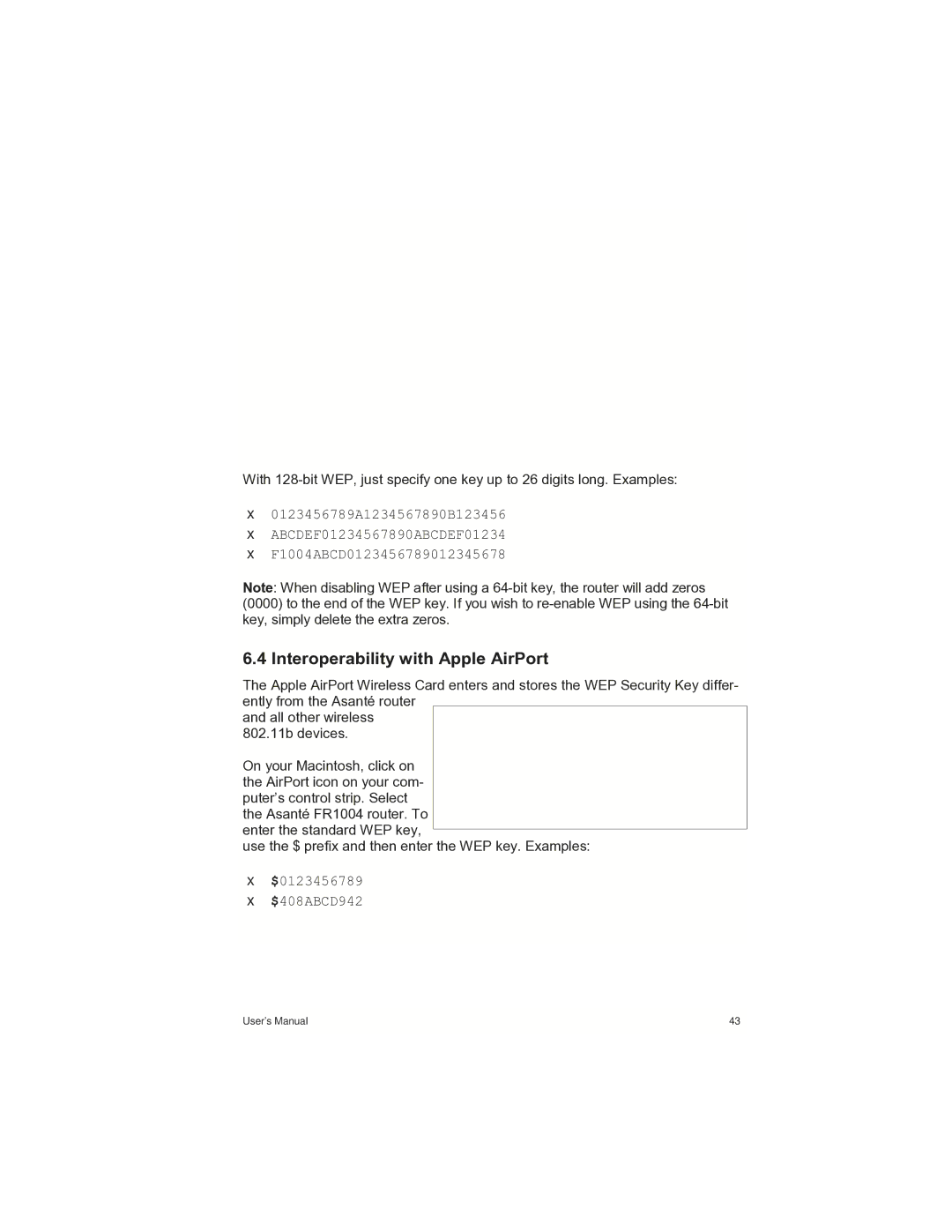 Asante Technologies FR1000 manual Interoperability with Apple AirPort 