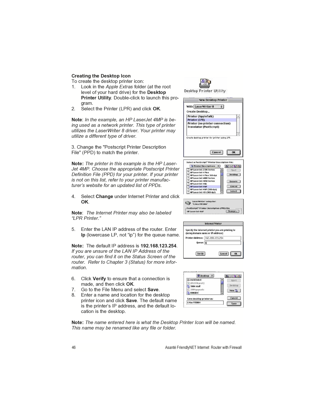 Asante Technologies FR1000 manual Creating the Desktop Icon 