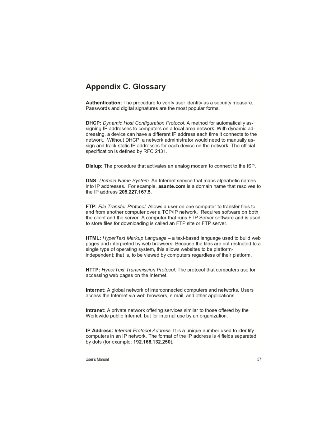 Asante Technologies FR1000 manual Appendix C. Glossary 