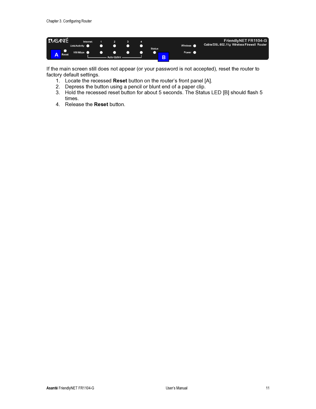 Asante Technologies FR1104-G user manual Configuring Router 