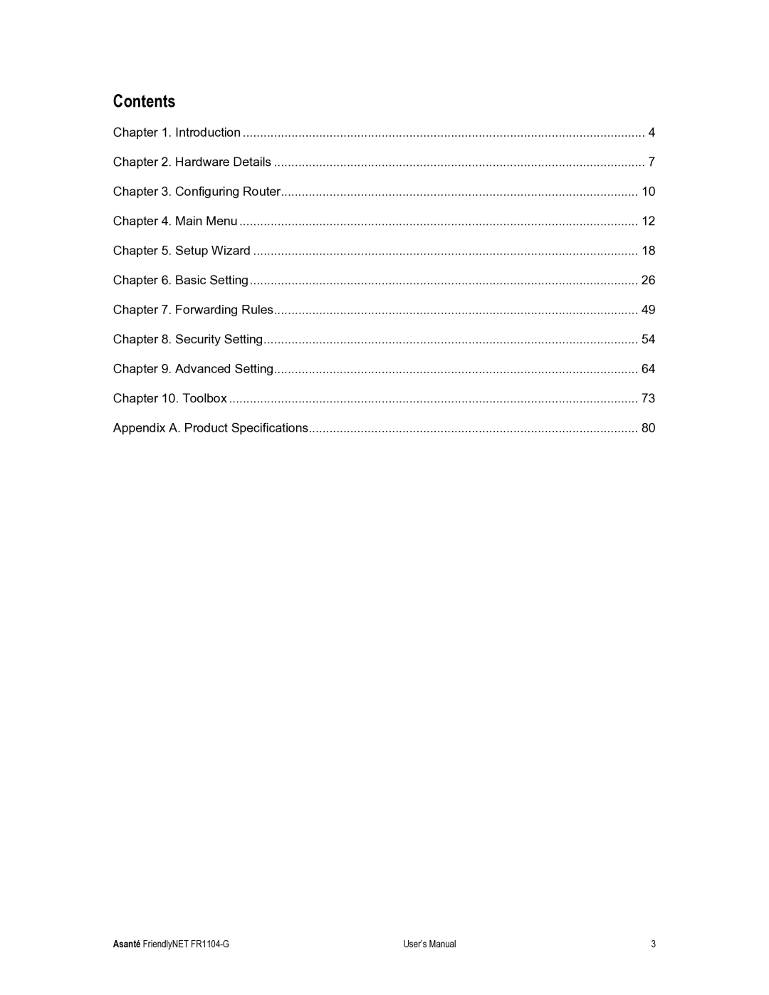 Asante Technologies FR1104-G user manual Contents 