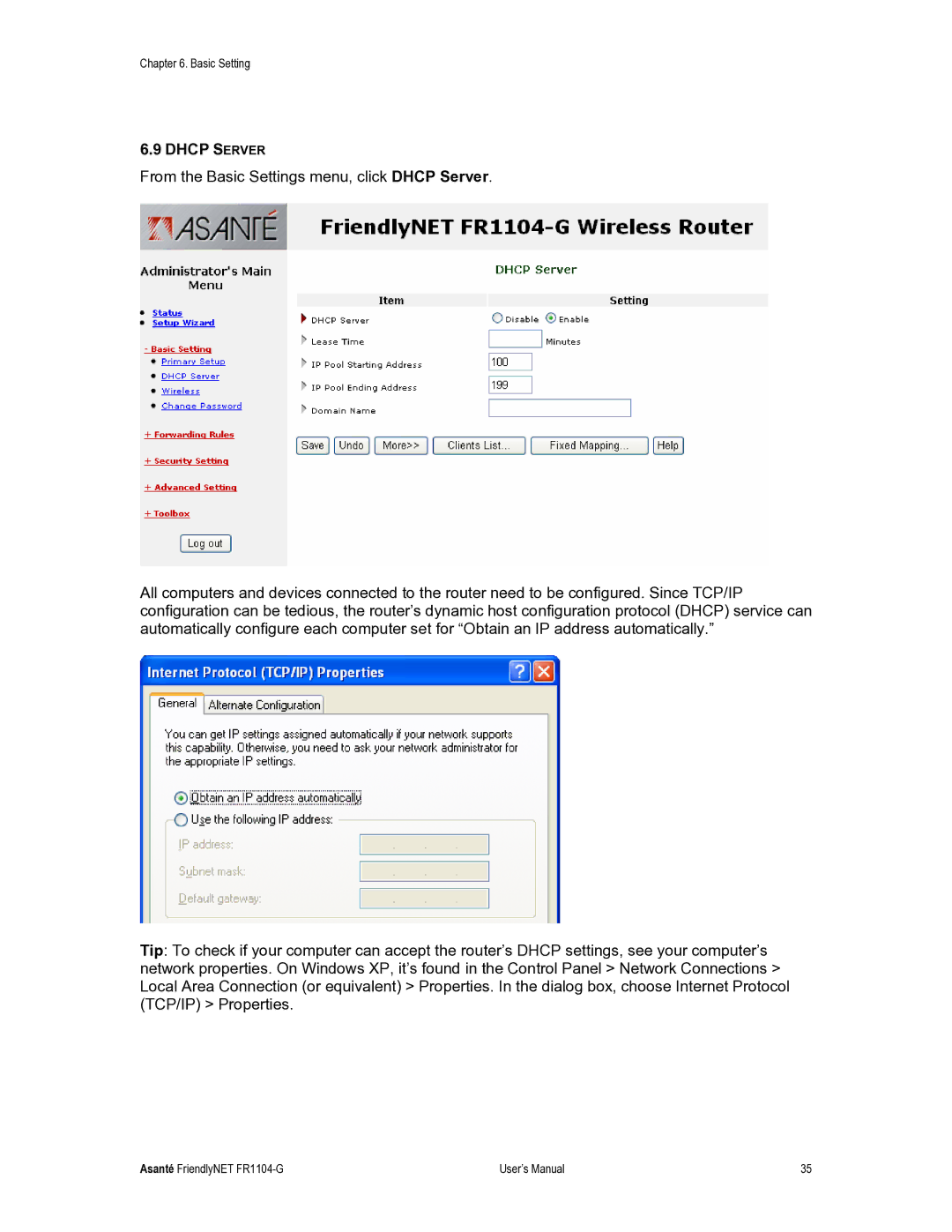 Asante Technologies FR1104-G user manual Dhcp Server 