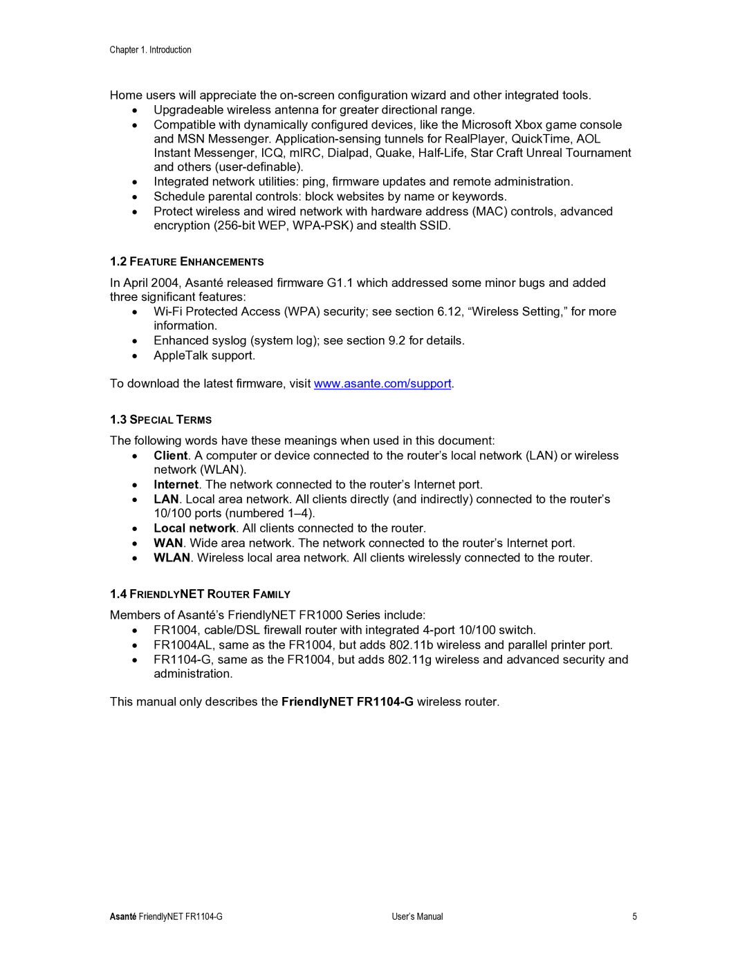 Asante Technologies FR1104-G user manual Feature Enhancements 