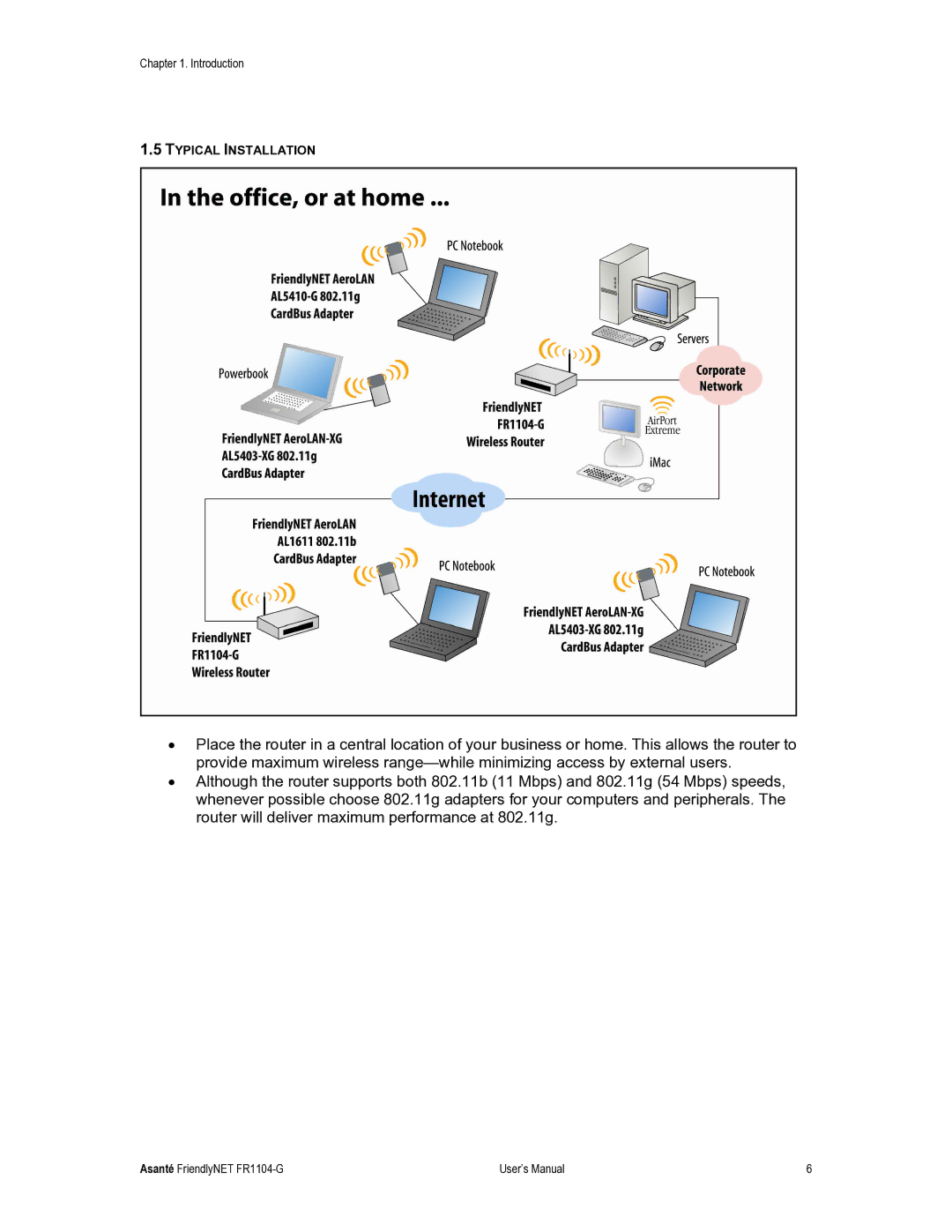 Asante Technologies FR1104-G user manual Typical Installation 