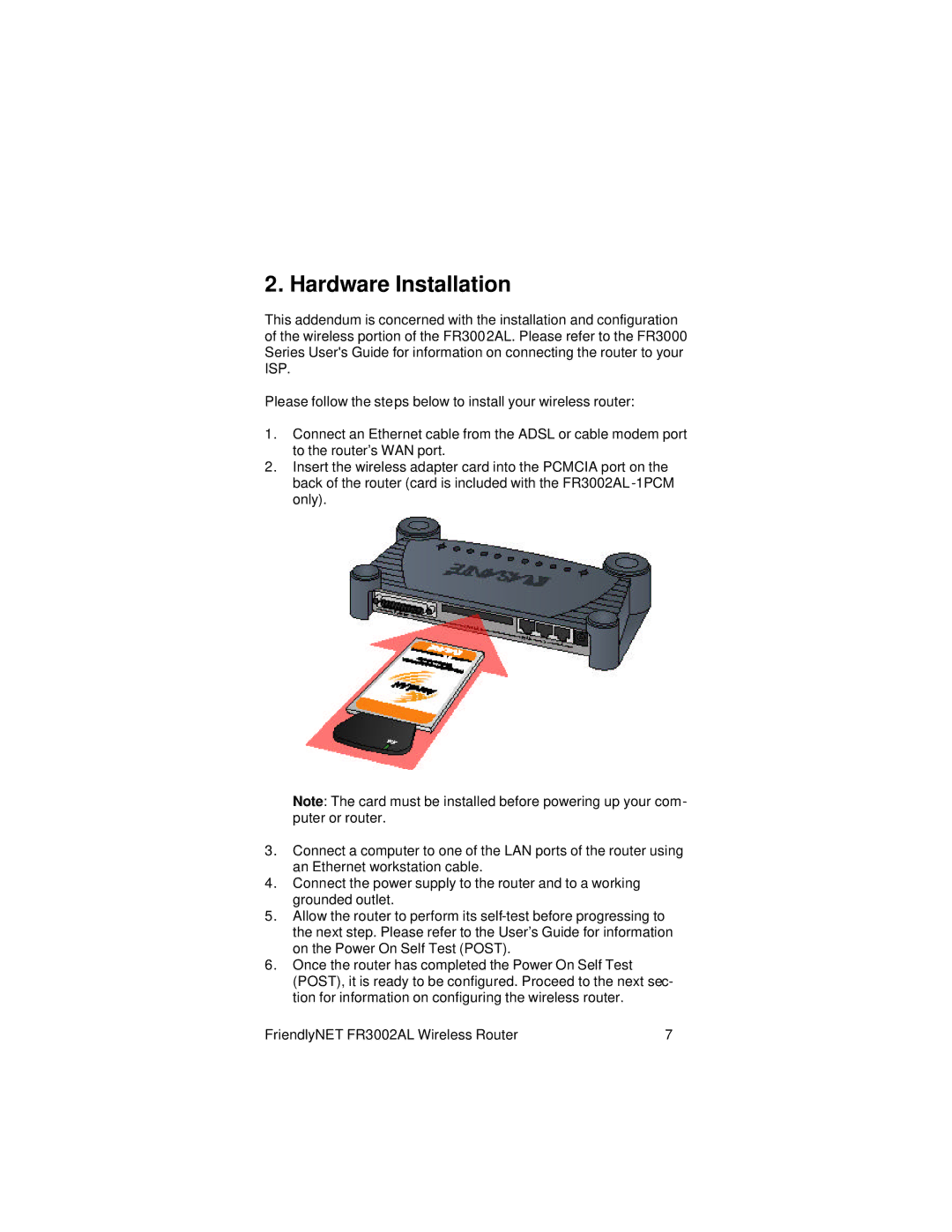 Asante Technologies FR3002AL user manual Hardware Installation 