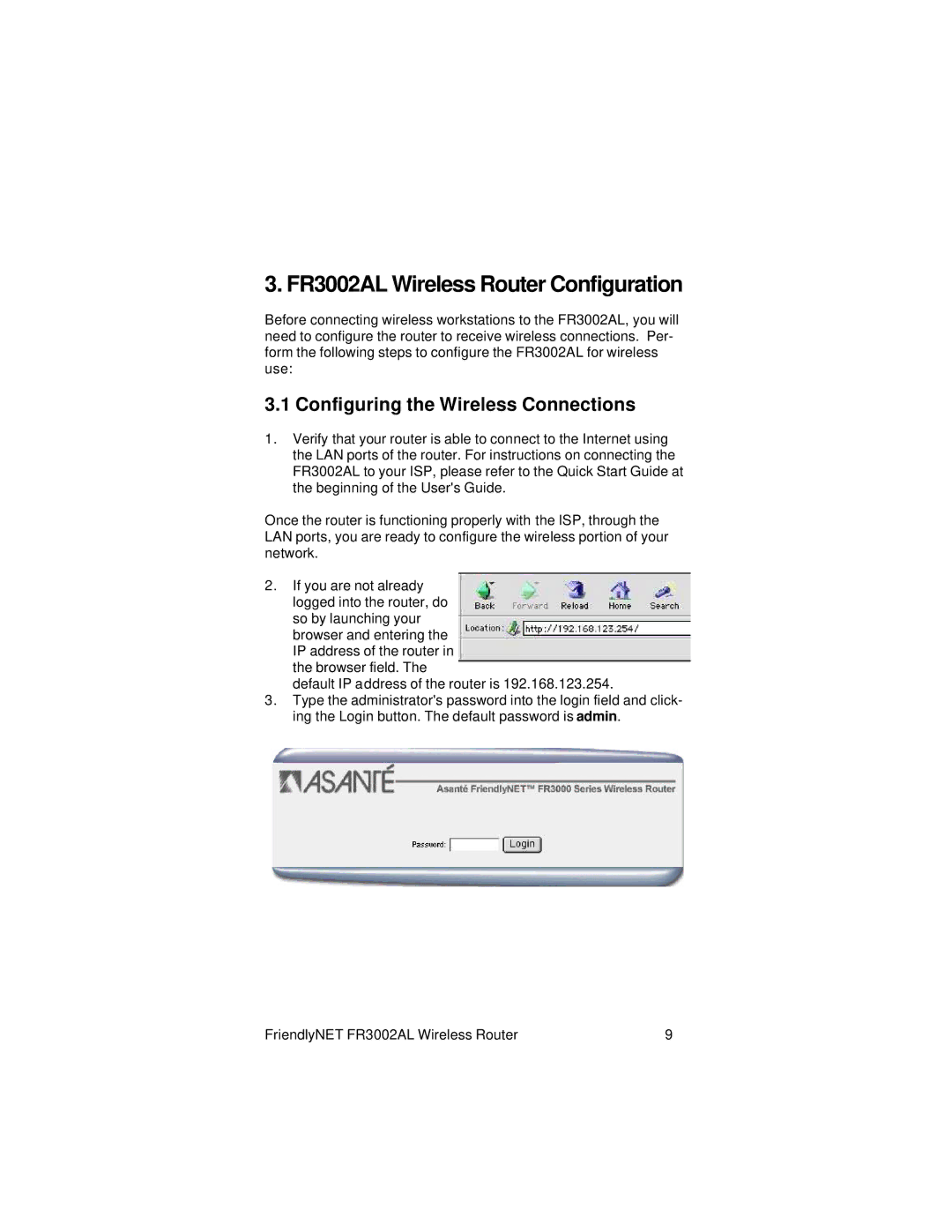 Asante Technologies user manual FR3002AL Wireless Router Configuration, Configuring the Wireless Connections 