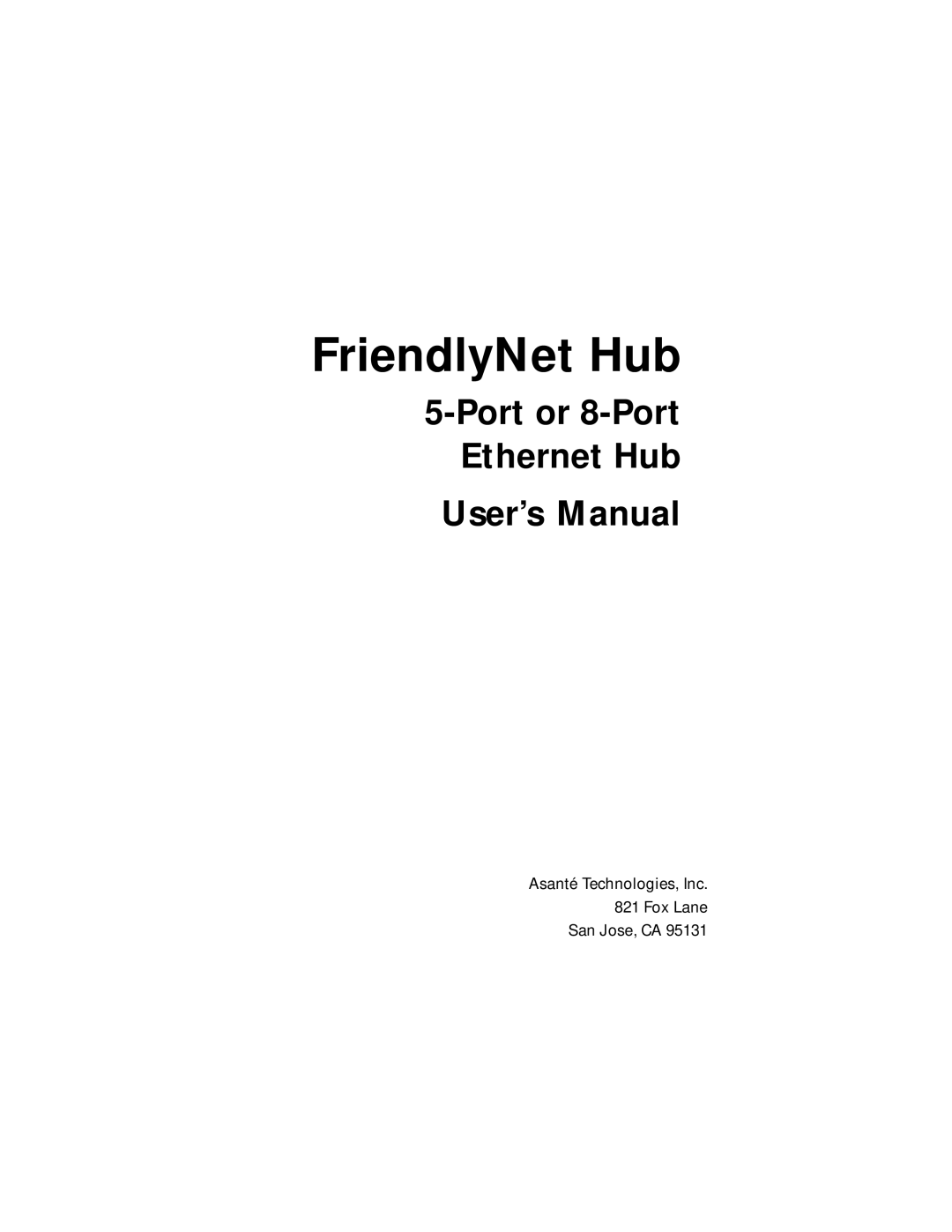 Asante Technologies user manual FriendlyNet Hub 