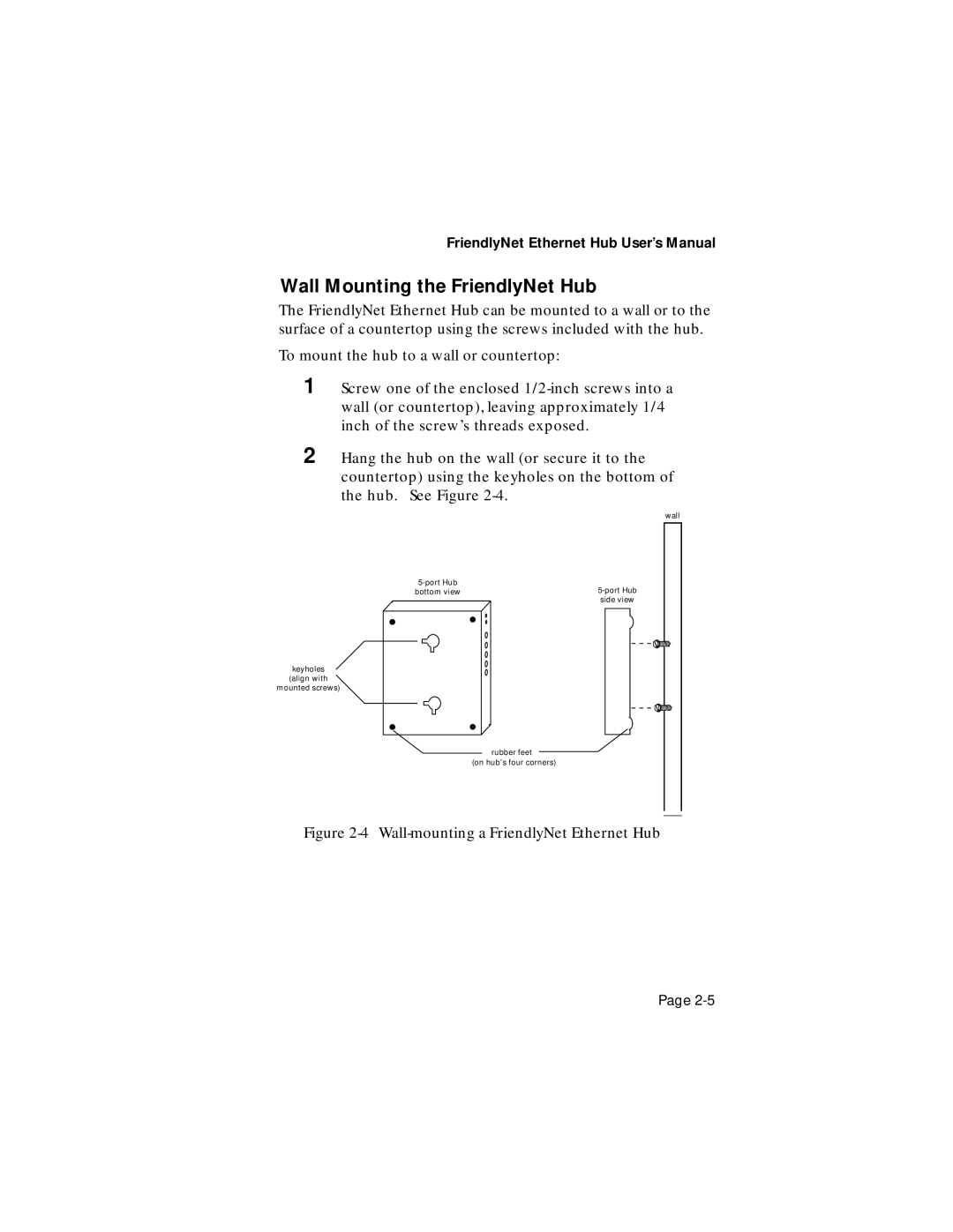 Asante Technologies user manual Wall Mounting the FriendlyNet Hub, Wall-mounting a FriendlyNet Ethernet Hub 