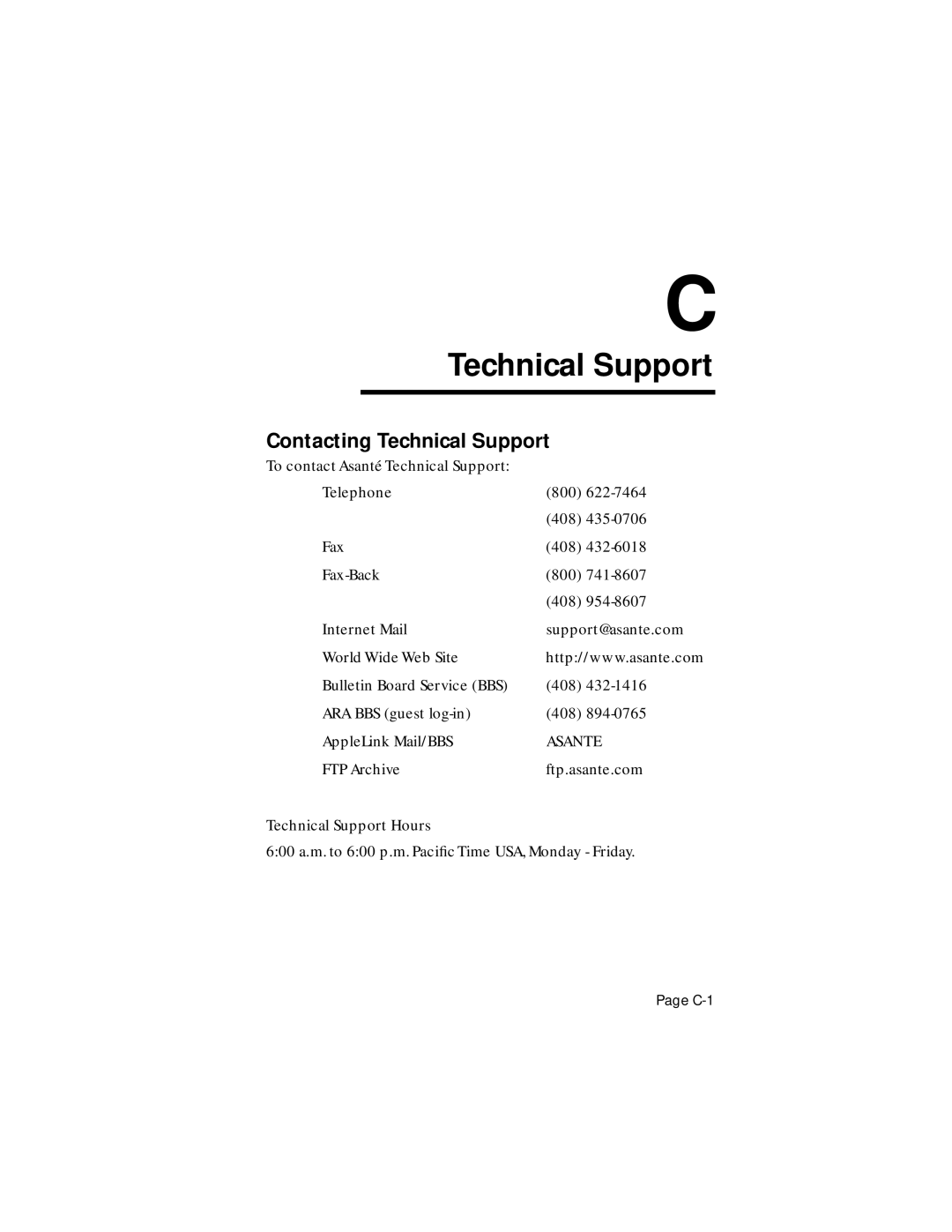 Asante Technologies FriendlyNet user manual Contacting Technical Support 