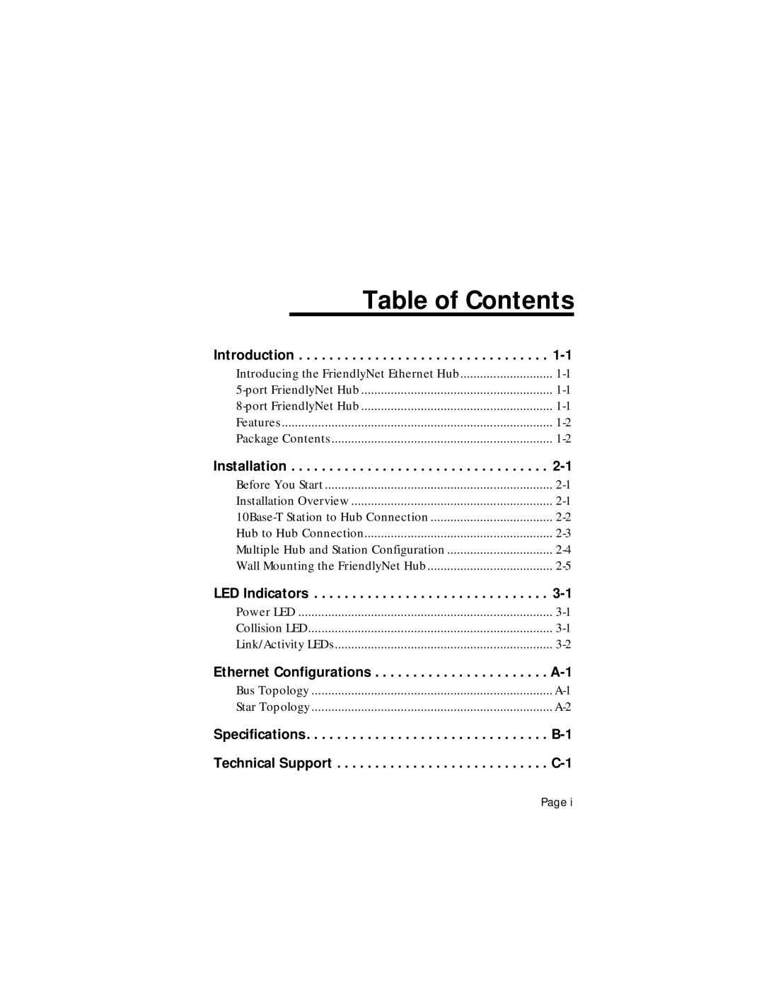 Asante Technologies FriendlyNet user manual Table of Contents 