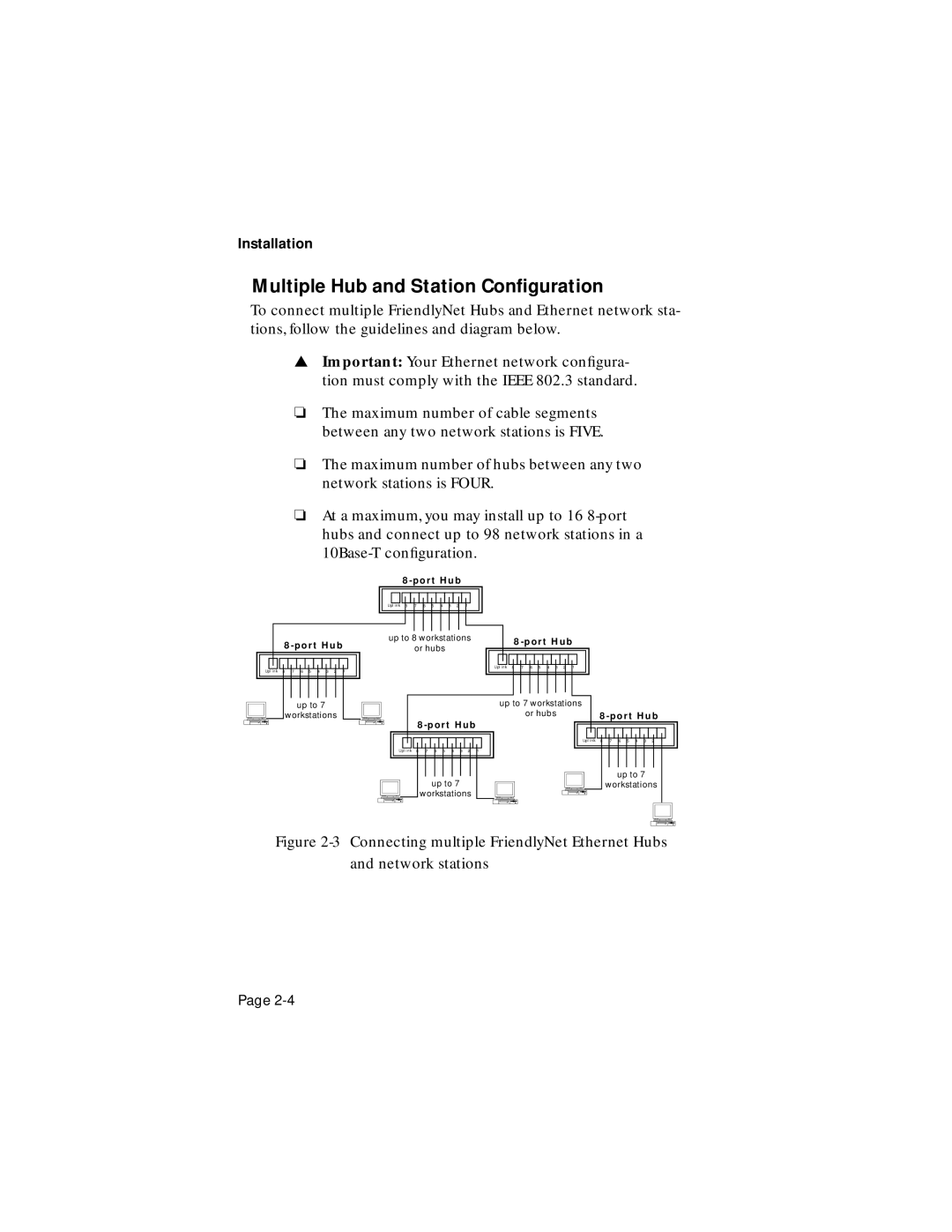 Asante Technologies FriendlyNet user manual Multiple Hub and Station Conﬁguration 