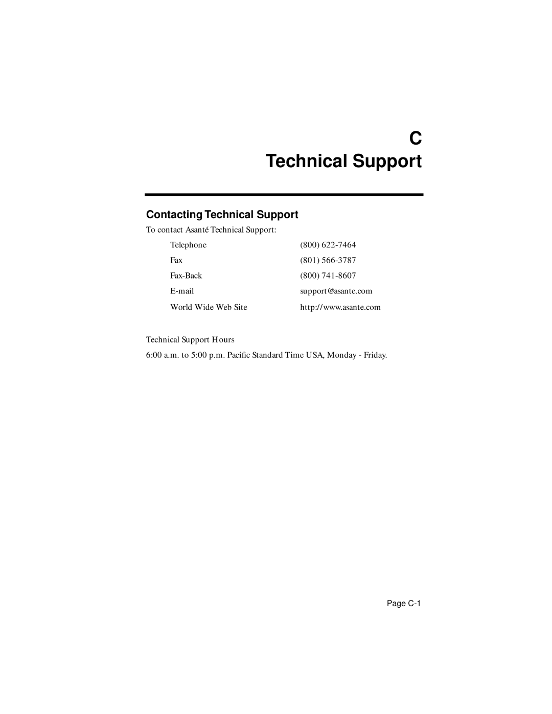 Asante Technologies FS4002E/FS4004E, FS4008E/FS4016E user manual Contacting Technical Support 