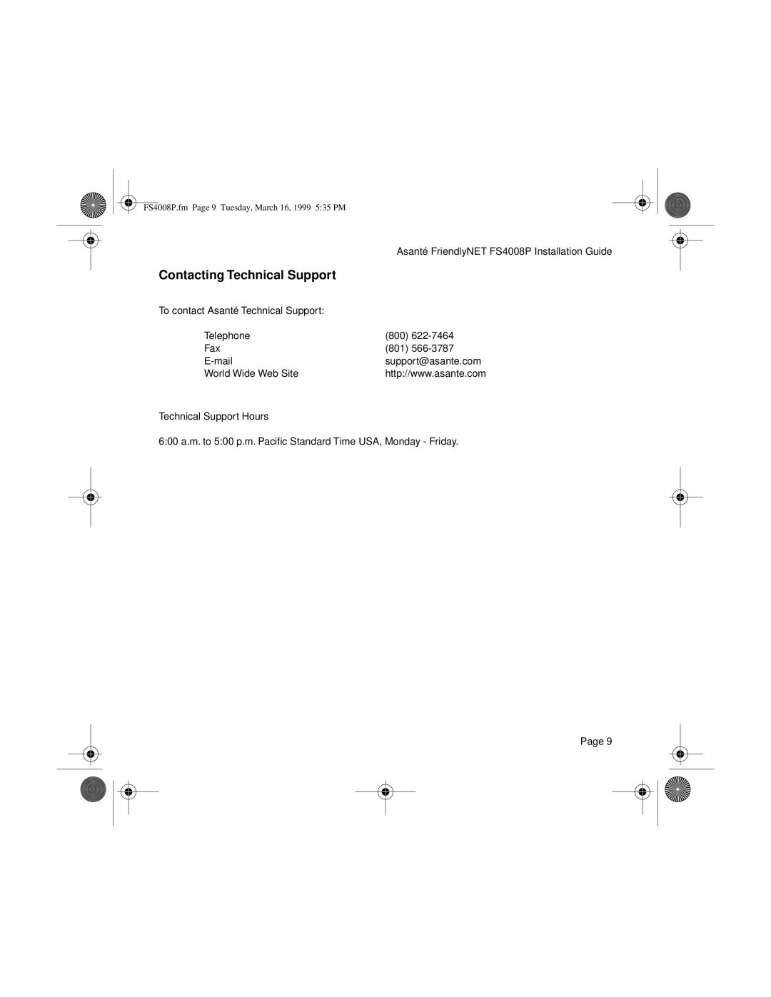 Asante Technologies FS4008P manual Contacting Technical Support 