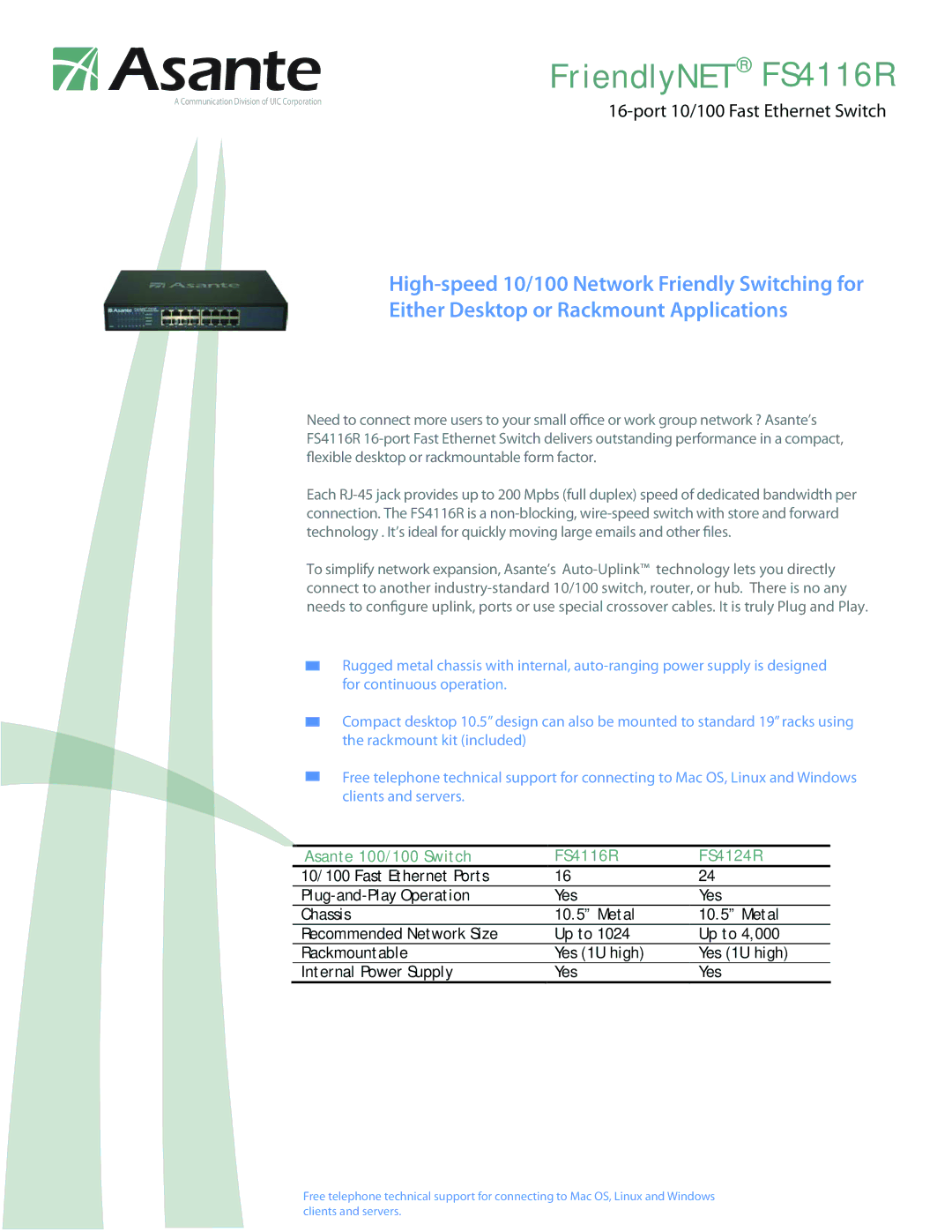 Asante Technologies manual FriendlyNET FS4116R 