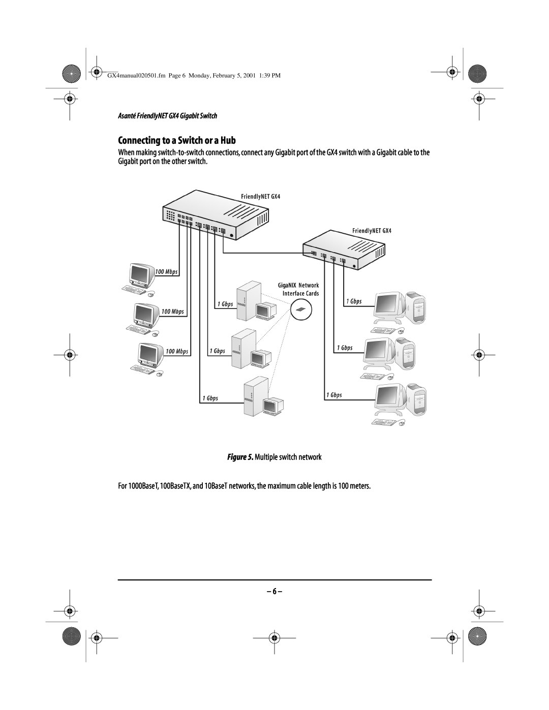 Asante Technologies GX4-800GBIC user manual Connecting to a Switch or a Hub 