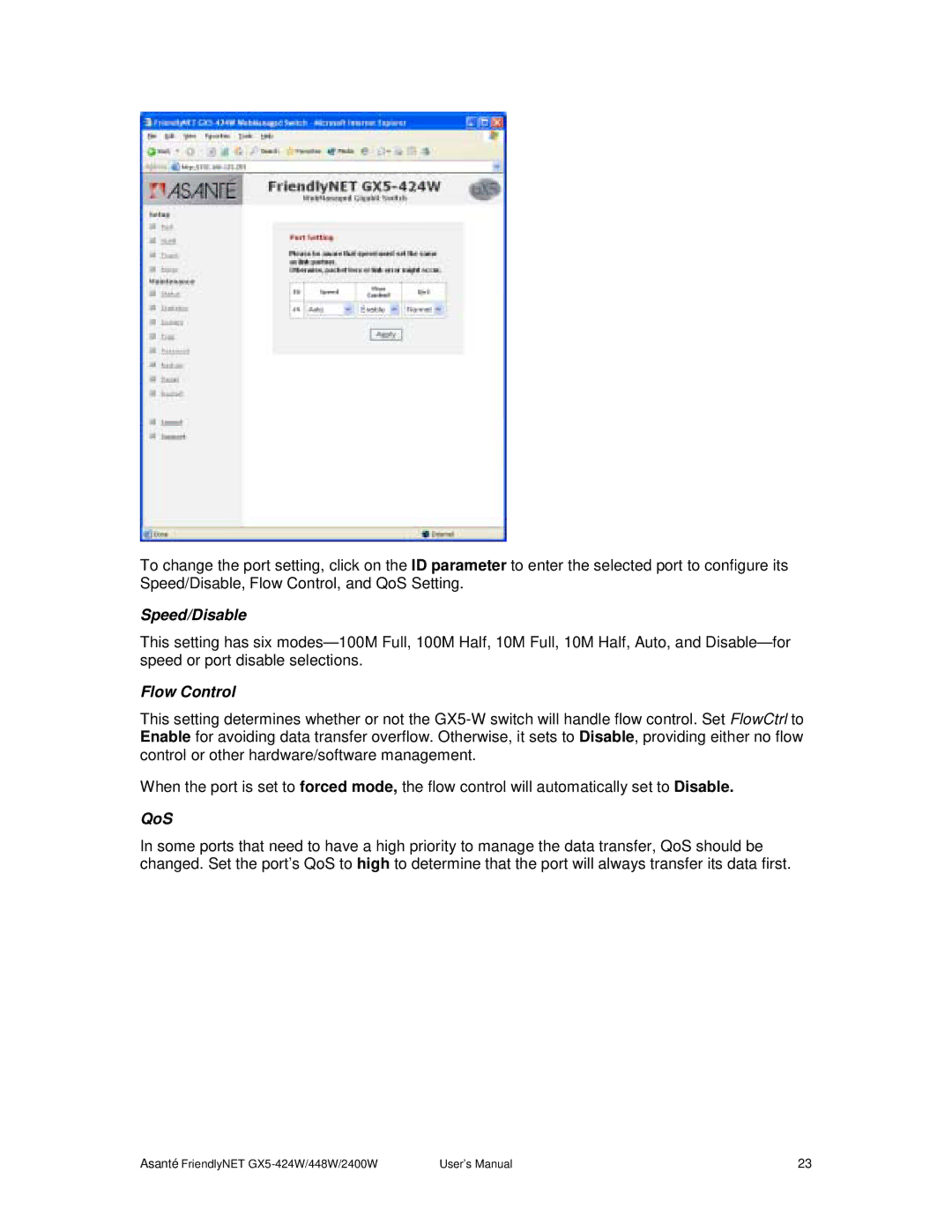 Asante Technologies GX5-2400W, GX5-424W user manual Speed/Disable 