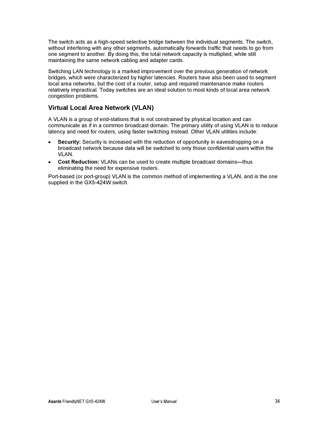 Asante Technologies GX5-424W user manual Virtual Local Area Network Vlan 