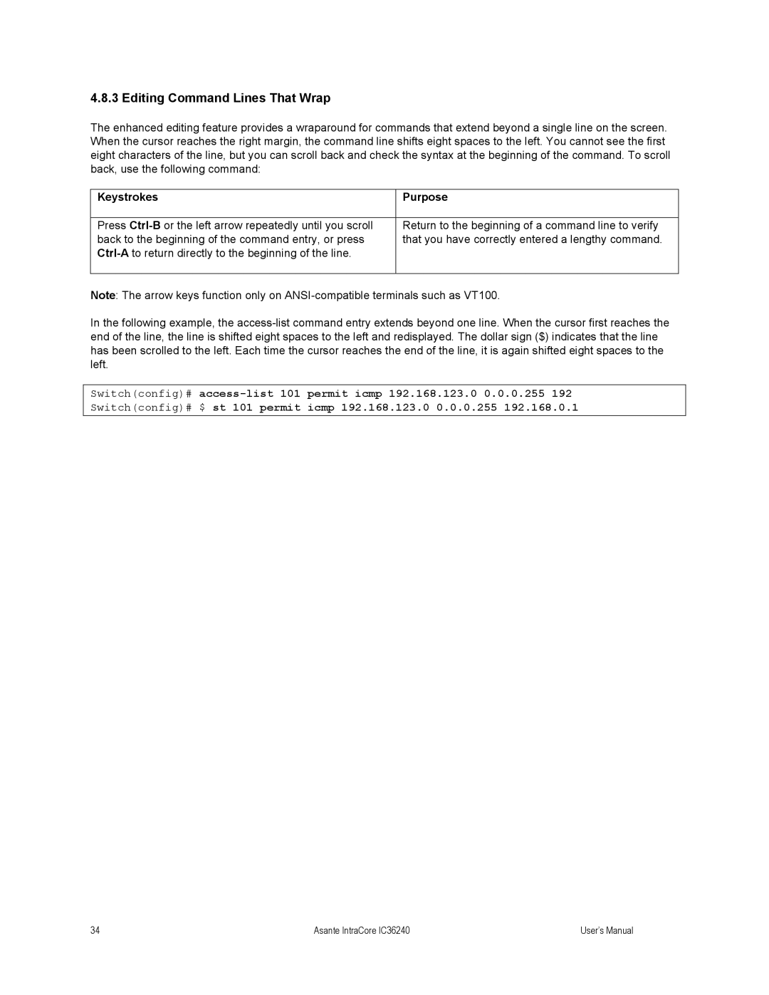 Asante Technologies IC36240 user manual Editing Command Lines That Wrap 