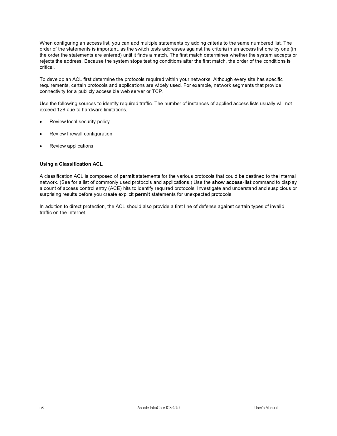 Asante Technologies IC36240 user manual Using a Classification ACL 