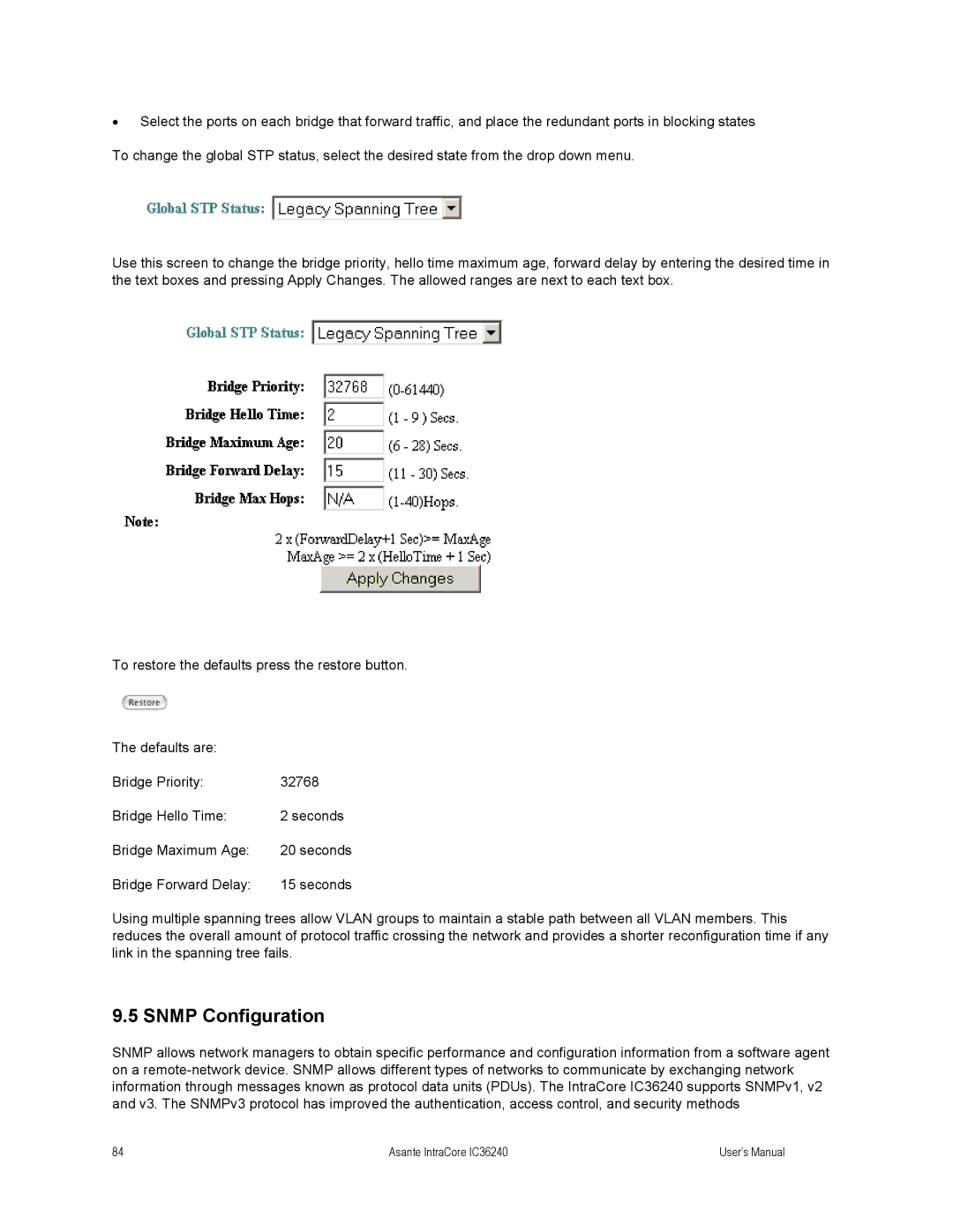 Asante Technologies IC36240 user manual Snmp Configuration 