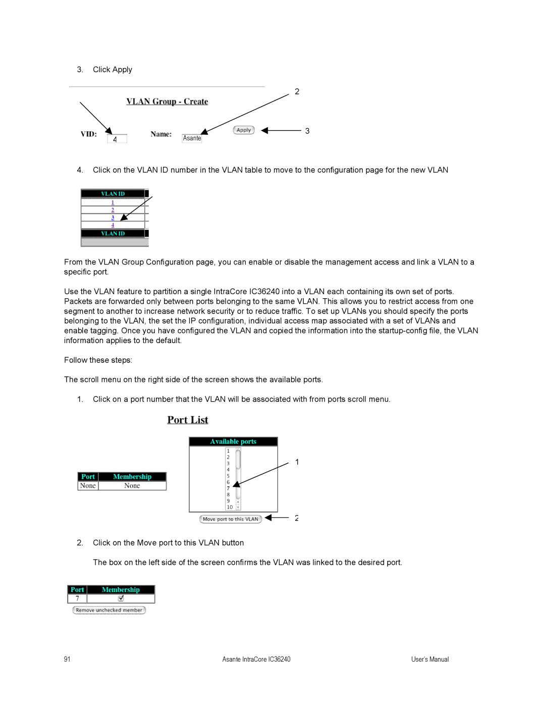 Asante Technologies IC36240 user manual Click Apply 