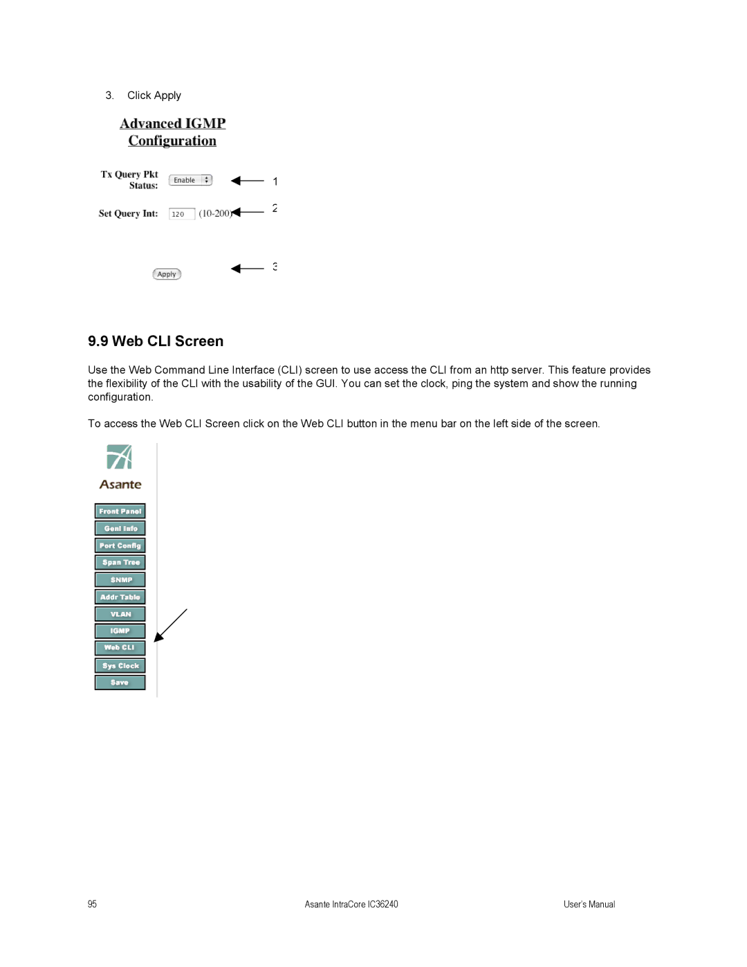 Asante Technologies IC36240 user manual Web CLI Screen 