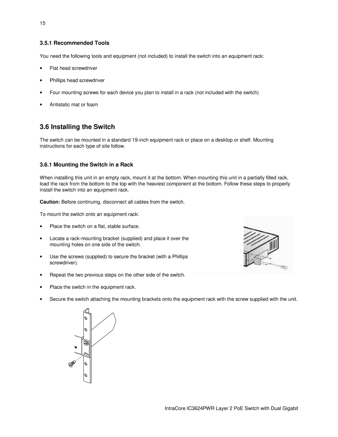 Asante Technologies IC3624PWR user manual Installing the Switch, Recommended Tools, Mounting the Switch in a Rack 