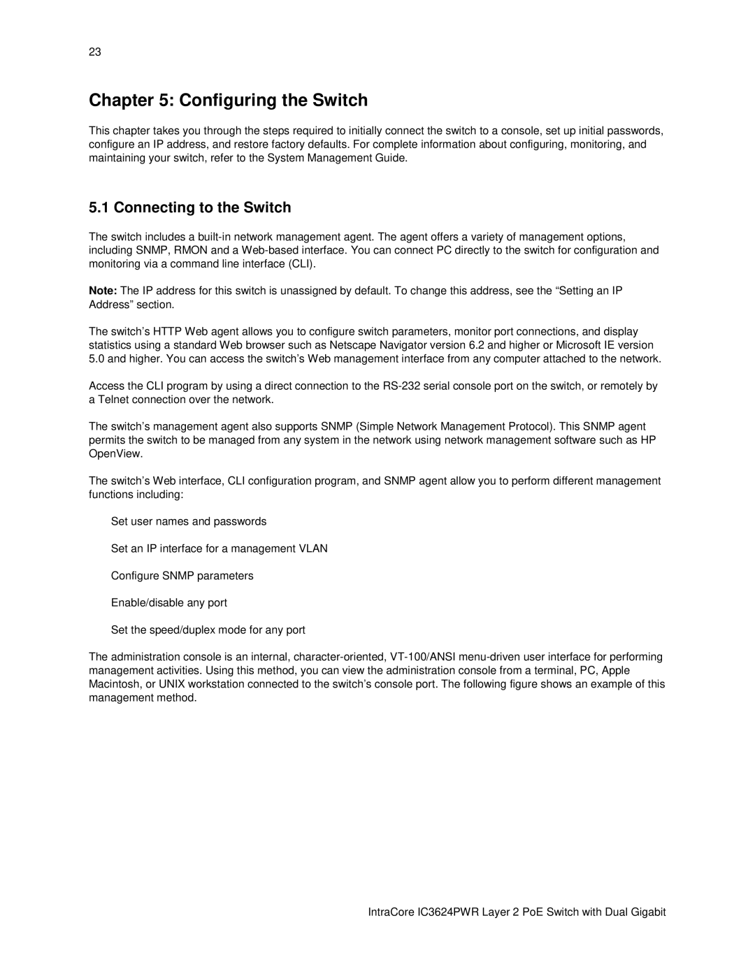 Asante Technologies IC3624PWR user manual Configuring the Switch, Connecting to the Switch 