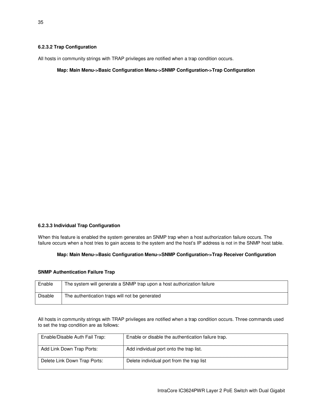 Asante Technologies IC3624PWR user manual Trap Configuration 