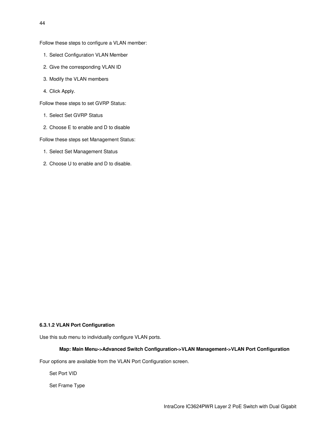 Asante Technologies IC3624PWR user manual Vlan Port Configuration 