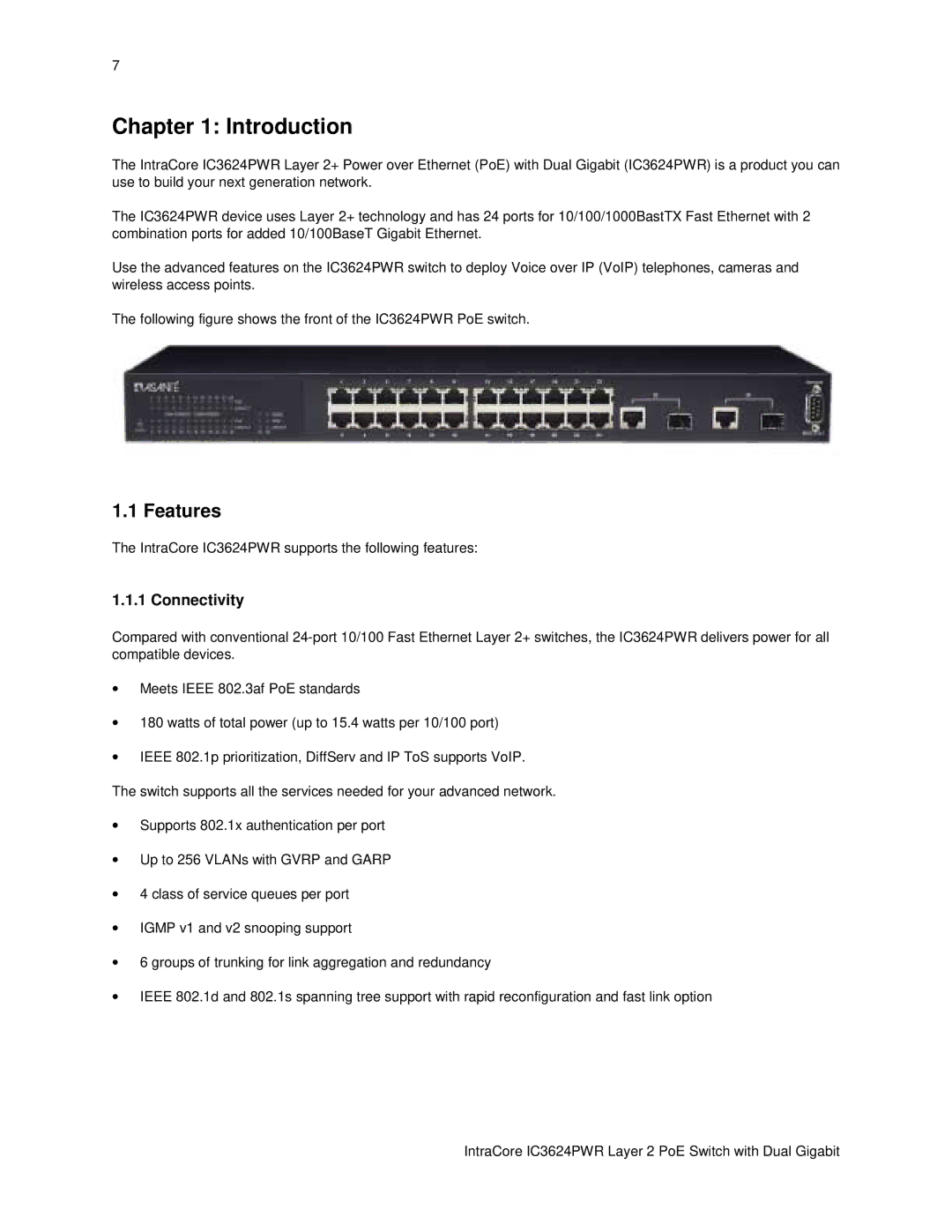 Asante Technologies IC3624PWR user manual Introduction, Features, Connectivity 