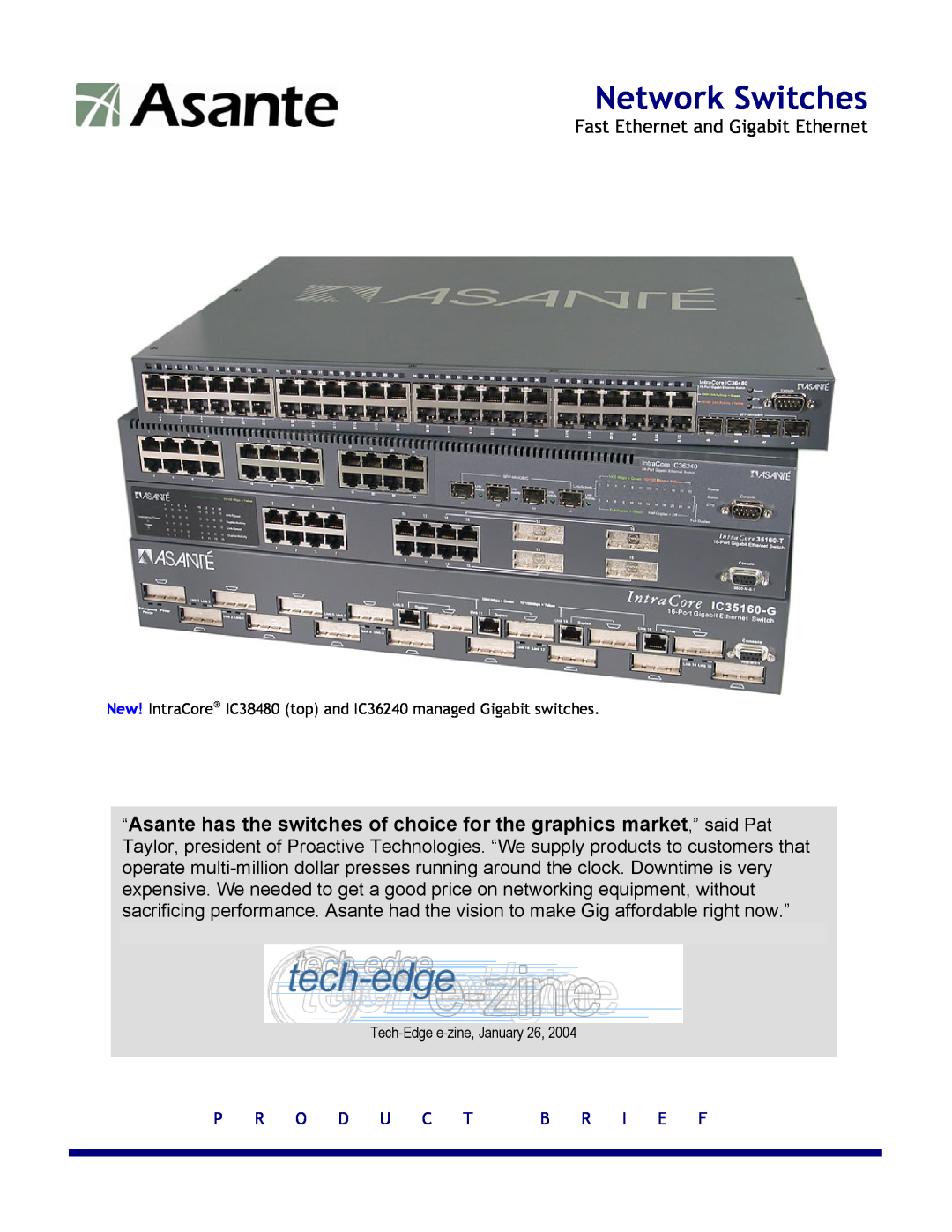 Asante Technologies IC38480 manual Network Switches, Fast Ethernet and Gigabit Ethernet 