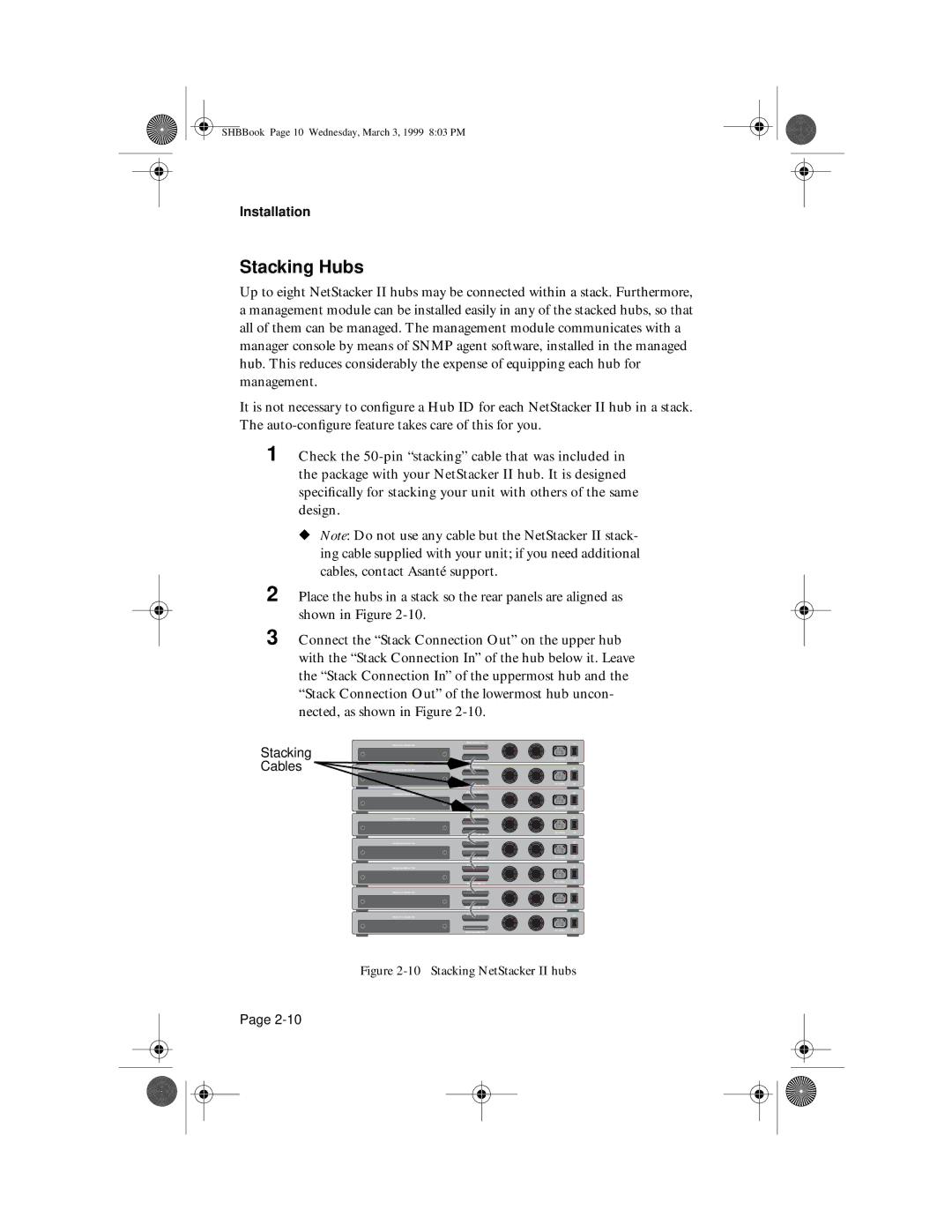 Asante Technologies II user manual Stacking Hubs, Stacking Cables 