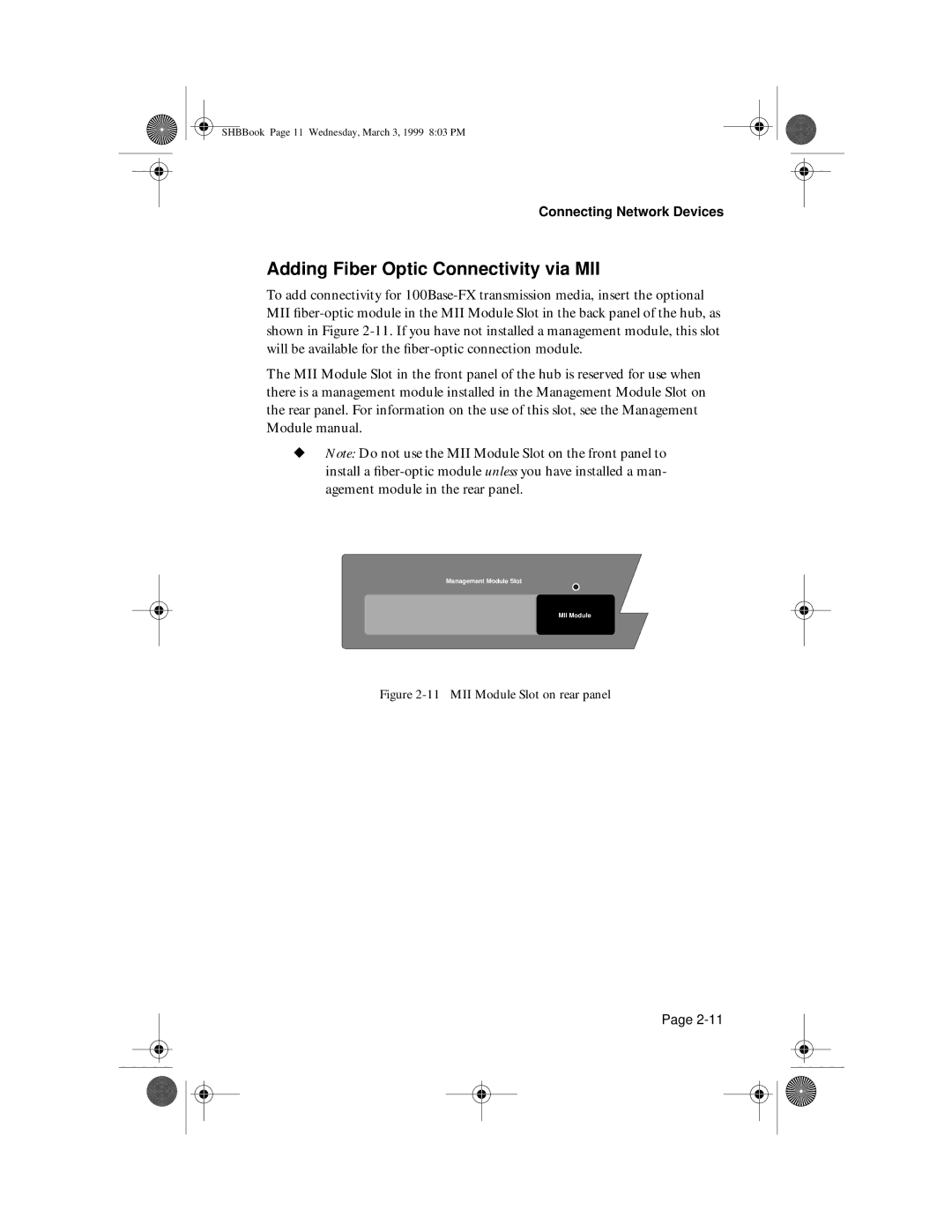 Asante Technologies user manual Adding Fiber Optic Connectivity via MII, MII Module Slot on rear panel 