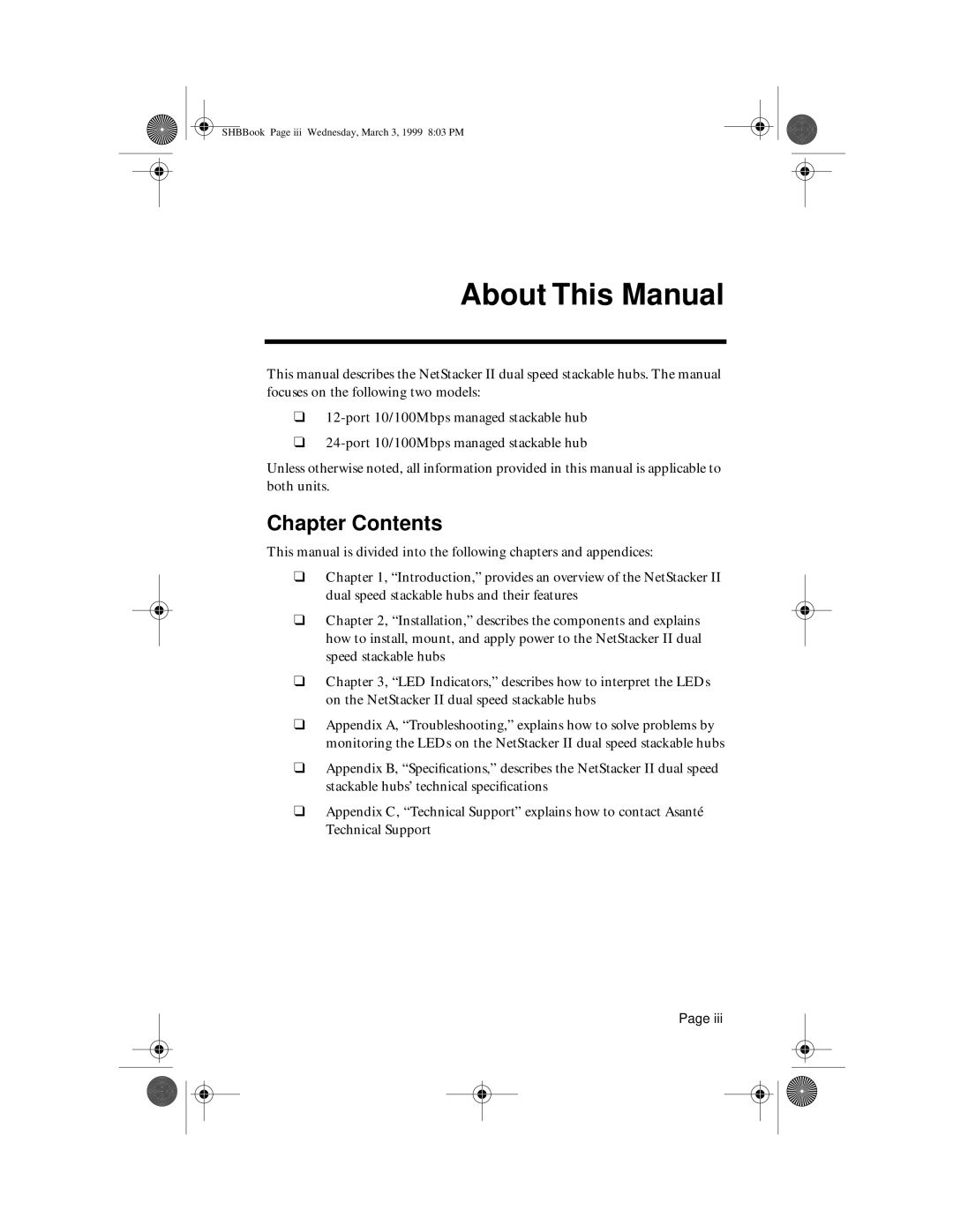 Asante Technologies II user manual About This Manual, Chapter Contents 