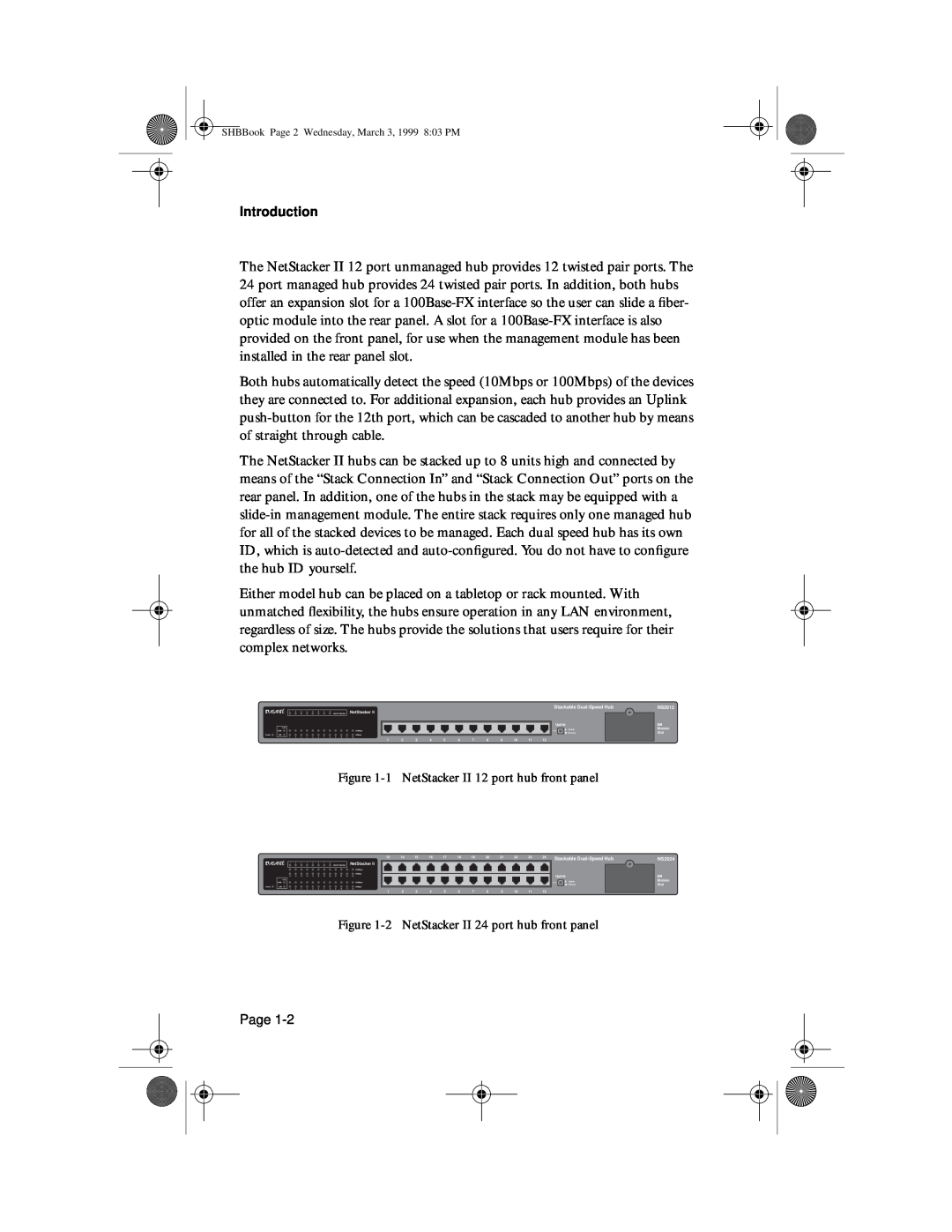 Asante Technologies Introduction, 1 NetStacker II 12 port hub front panel, 2 NetStacker II 24 port hub front panel 
