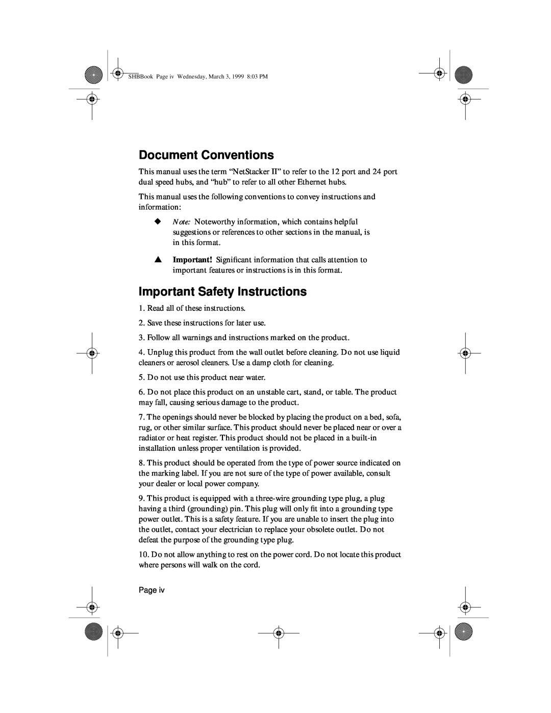 Asante Technologies II user manual Document Conventions, Important Safety Instructions 