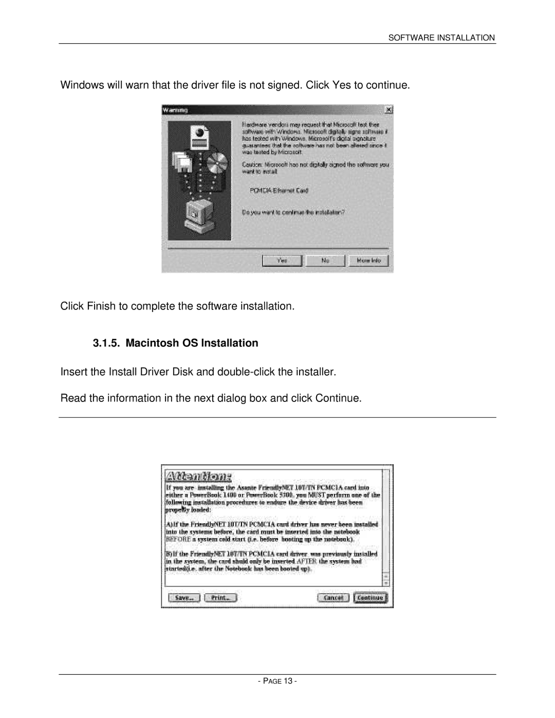 Asante Technologies PCMCIA user manual Macintosh OS Installation 